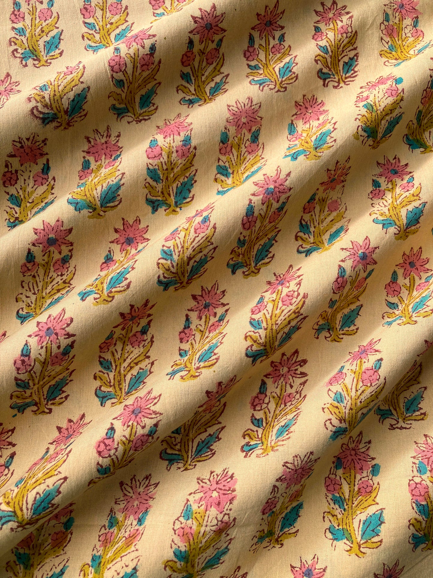 Hand Block Print Natural Beige Cotton Fabric  #230-30