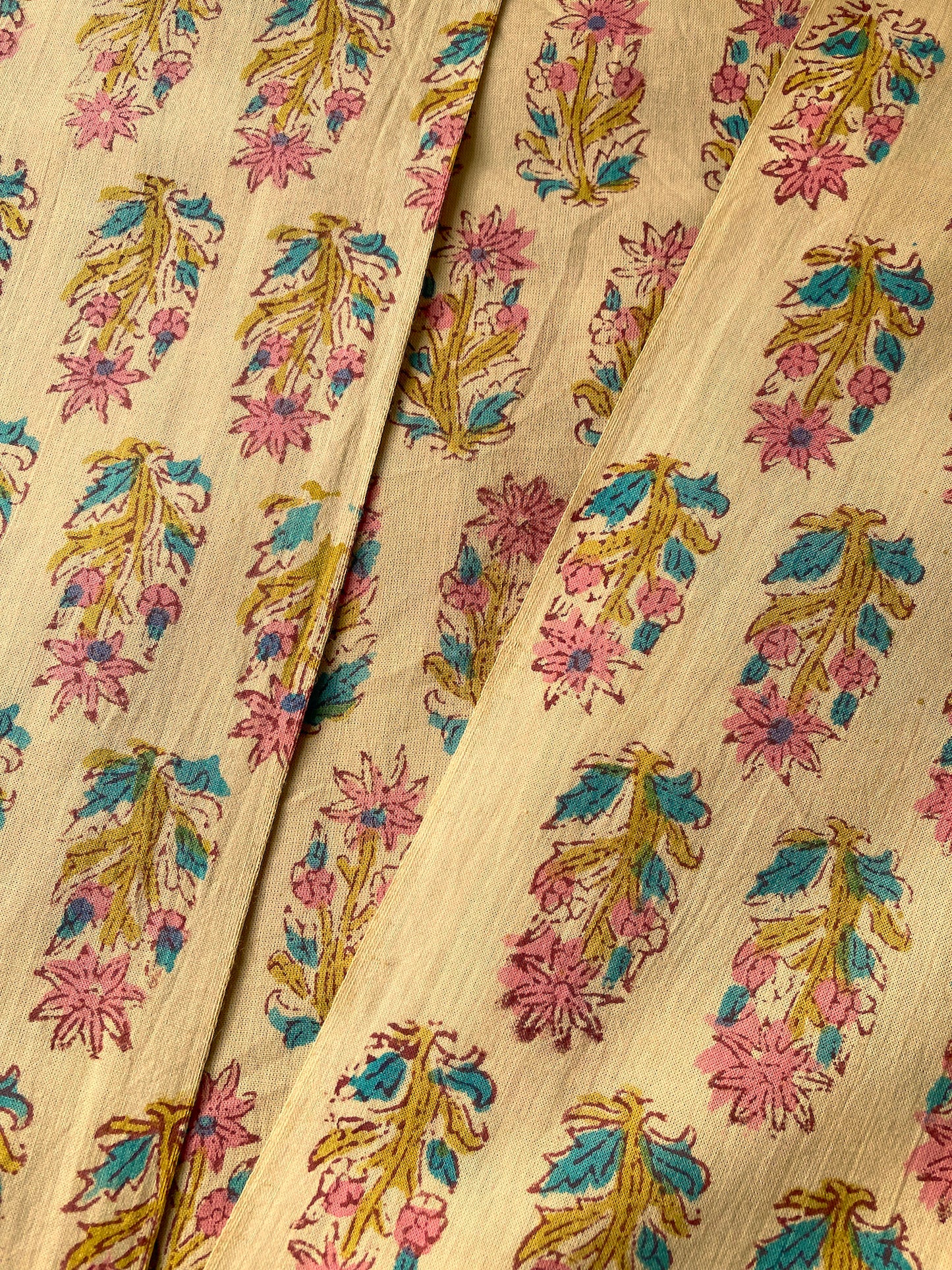 Hand Block Print Natural Beige Cotton Fabric  #230-30