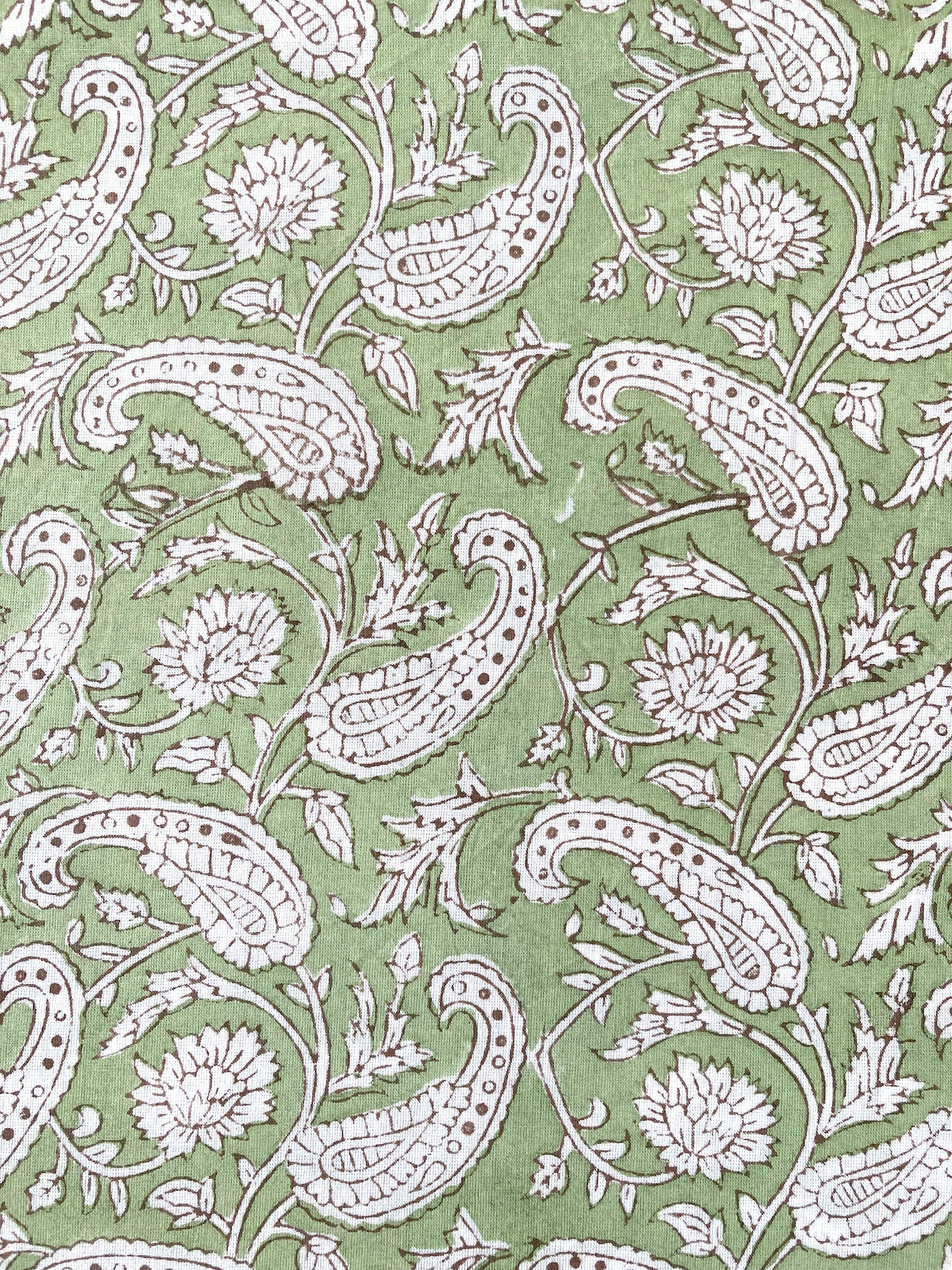 Hand Block Printed Light Green Cotton Fabric  #230-37