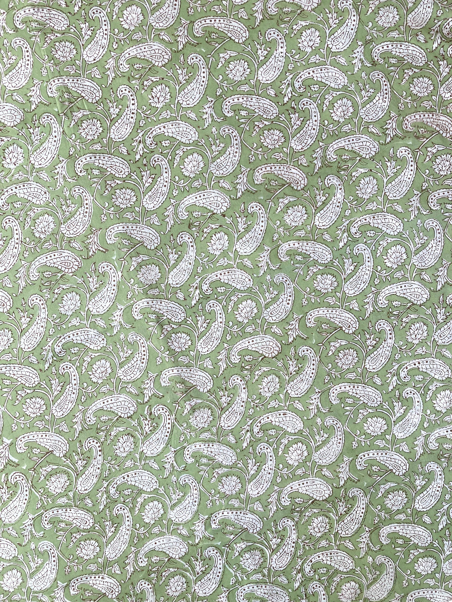 Hand Block Printed Light Green Cotton Fabric  #230-37