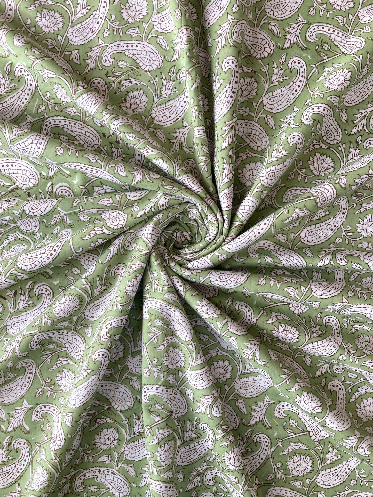 Hand Block Printed Light Green Cotton Fabric  #230-37