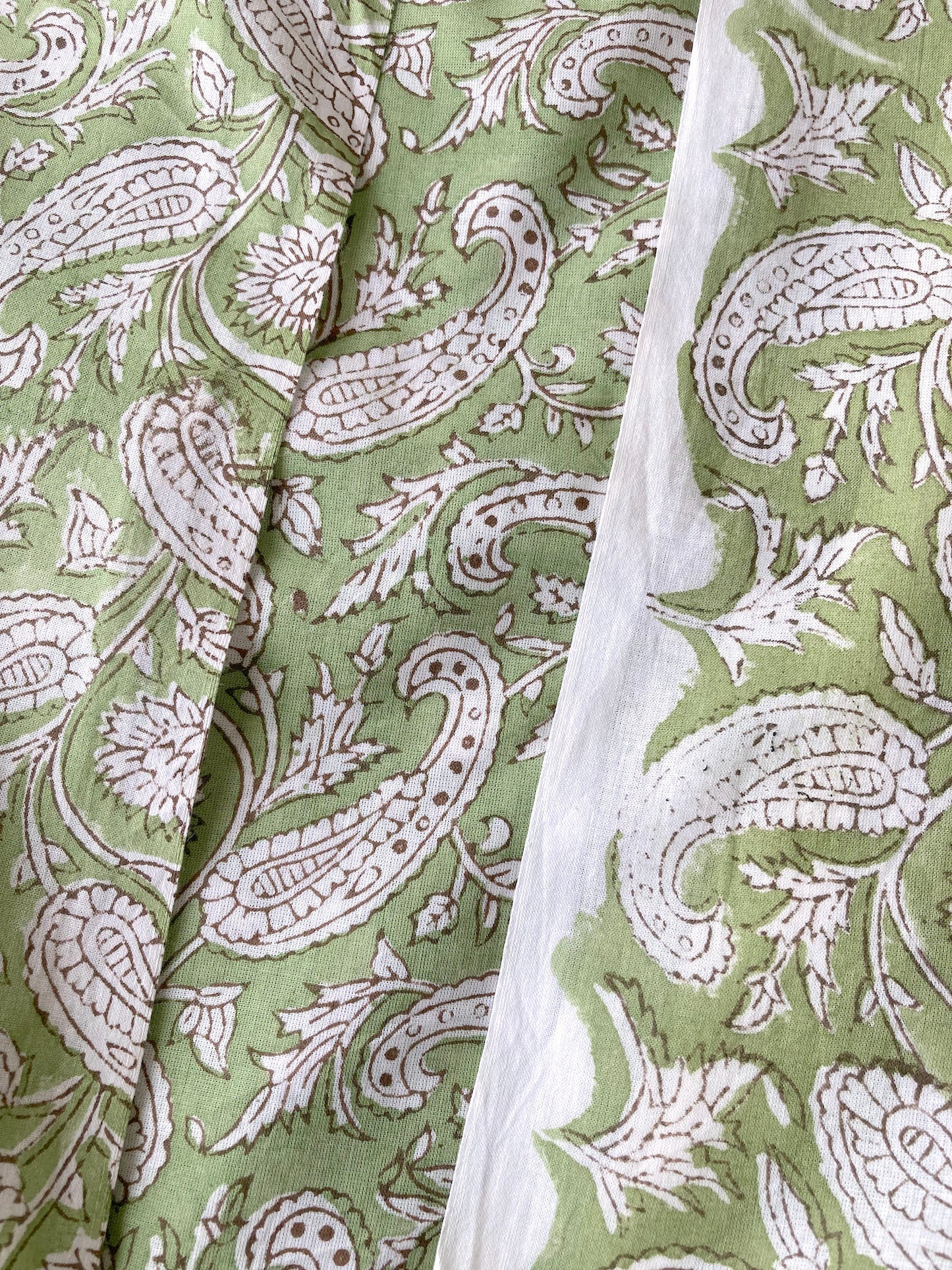 Hand Block Printed Light Green Cotton Fabric  #230-37