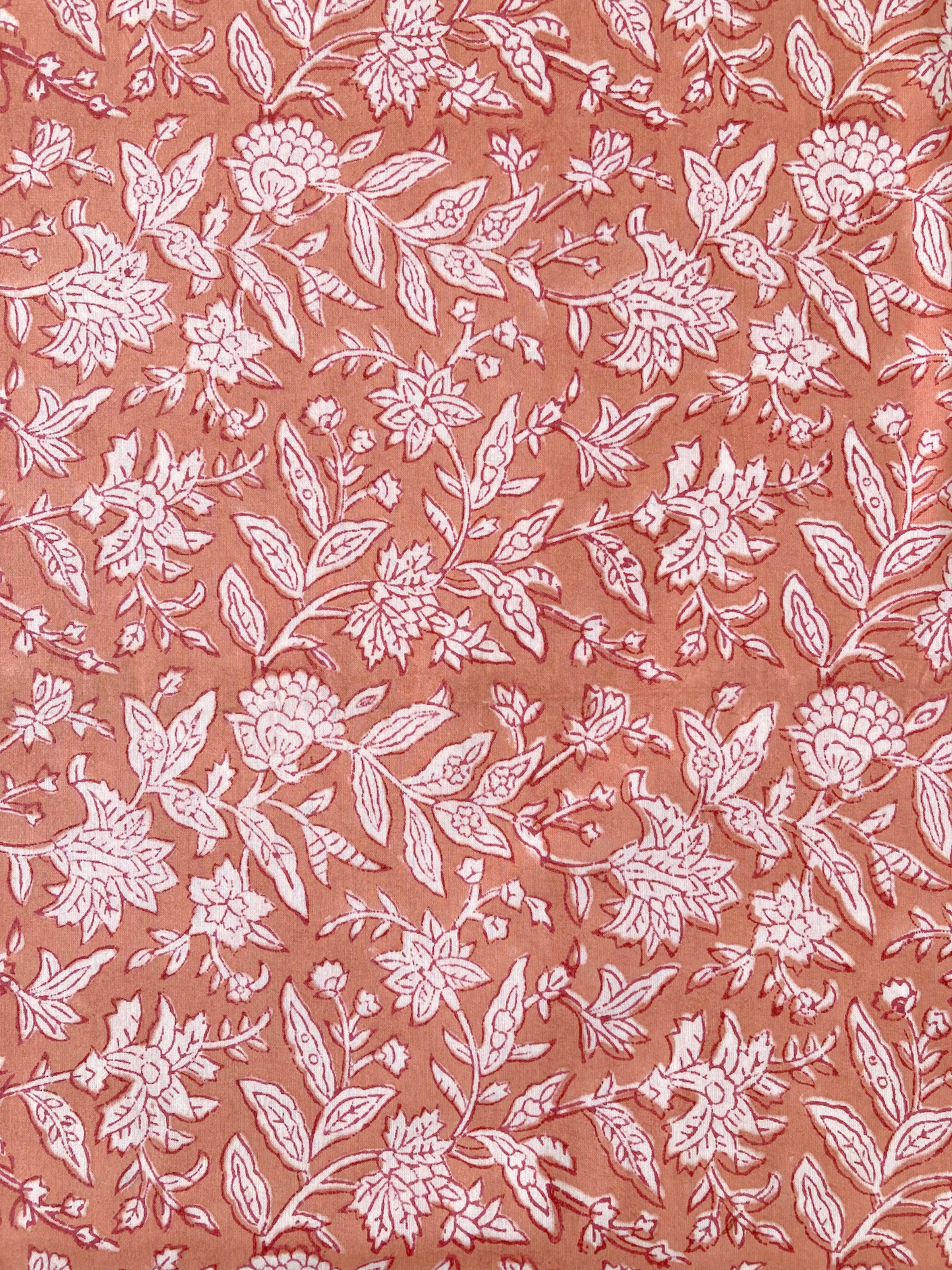 Hand Block Printed Coral Orange Cotton Fabric  #230-38