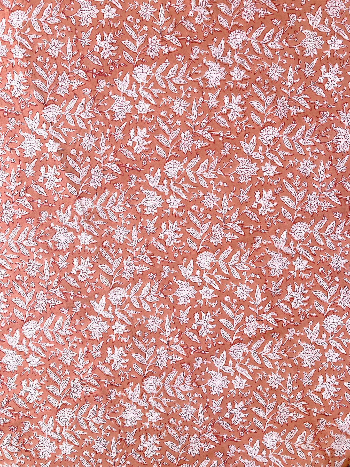 Hand Block Printed Coral Orange Cotton Fabric  #230-38