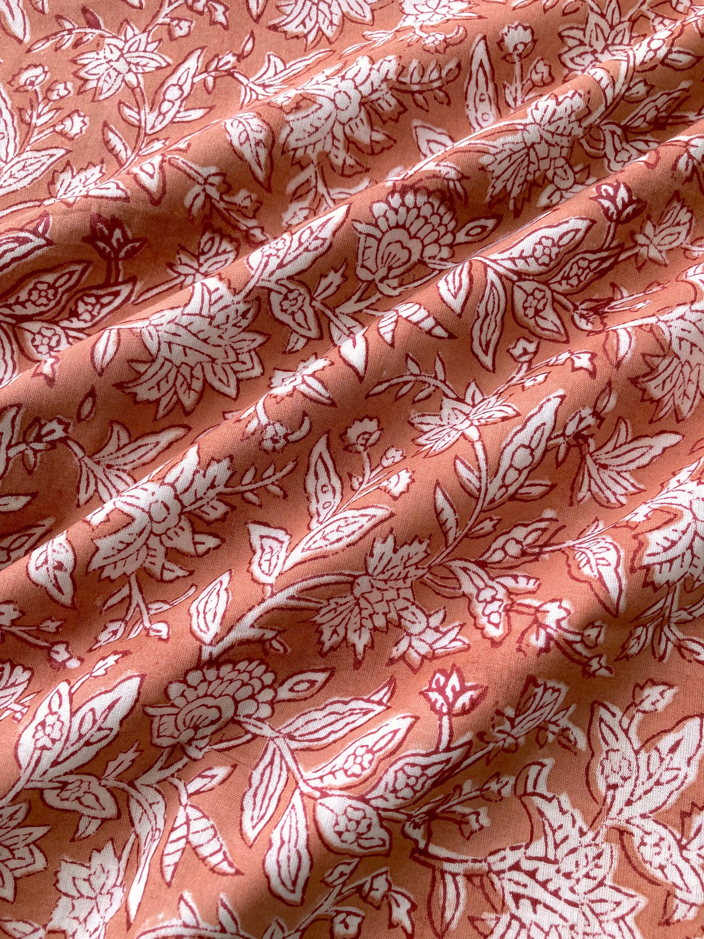 Hand Block Printed Coral Orange Cotton Fabric  #230-38