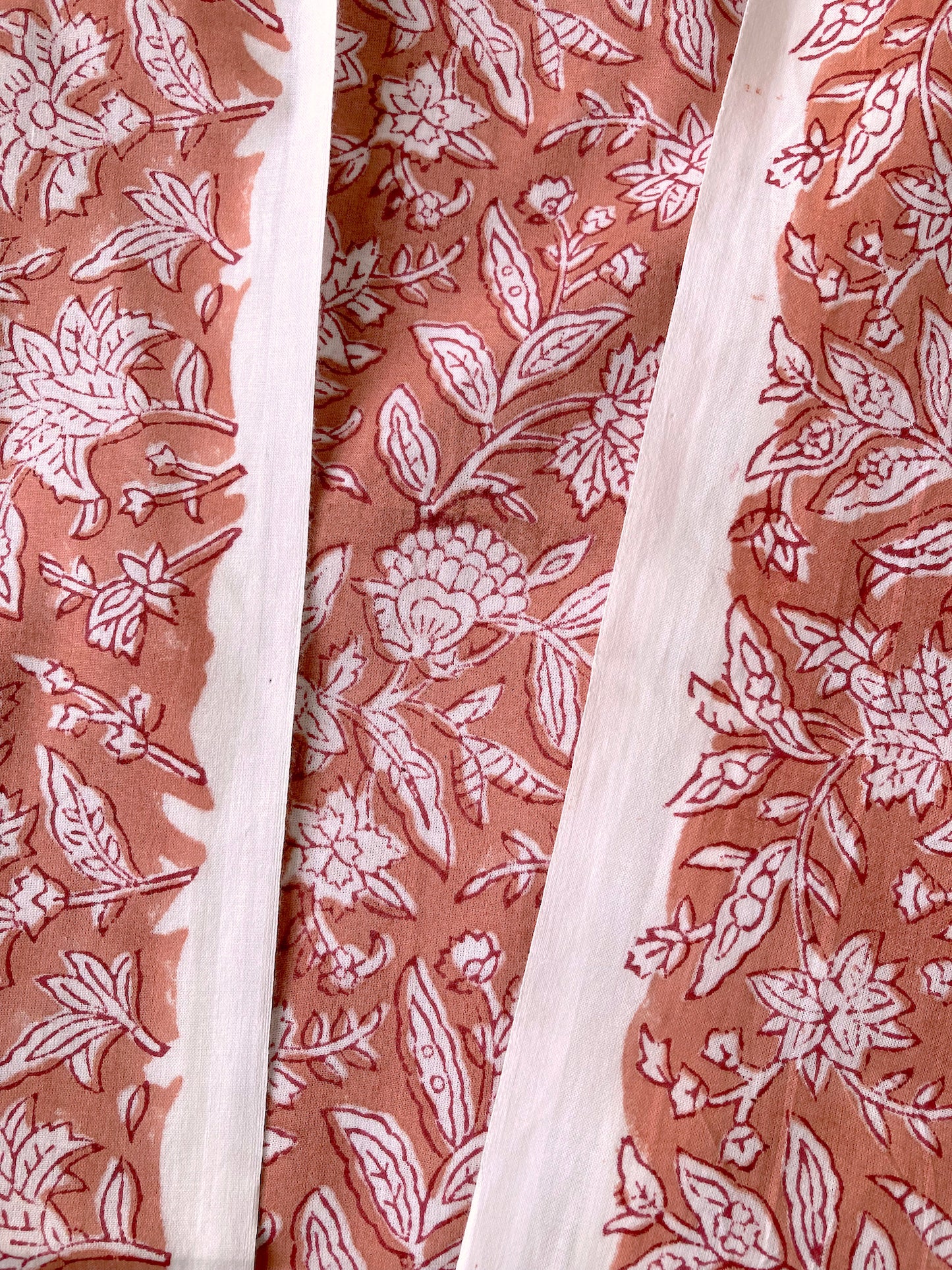 Hand Block Printed Coral Orange Cotton Fabric  #230-38