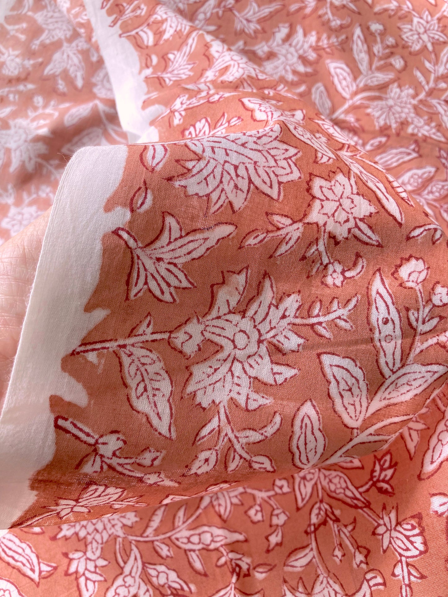 Hand Block Printed Coral Orange Cotton Fabric  #230-38