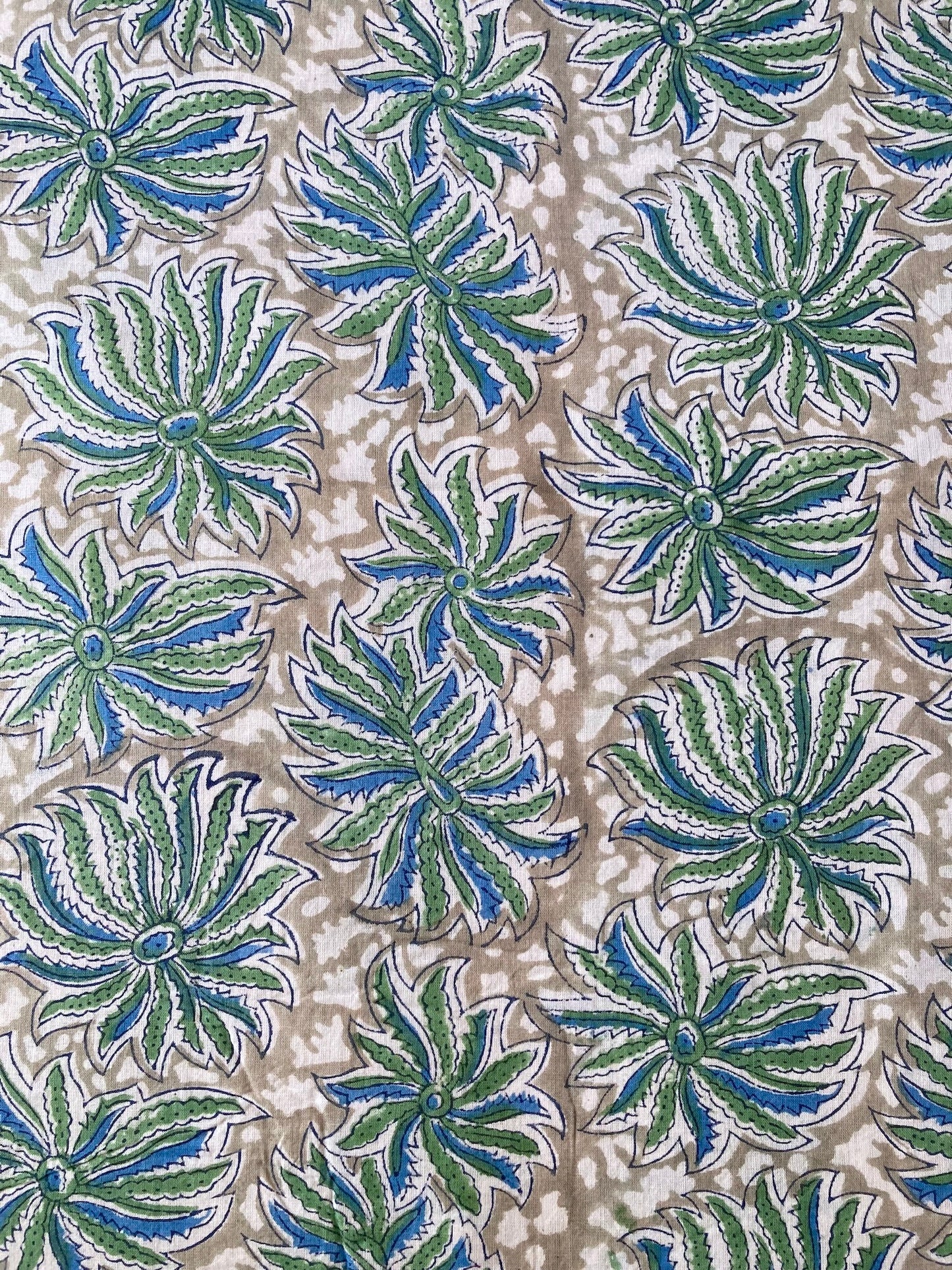 Hand Block Print Khaki Floral Cotton Fabric  #251-12