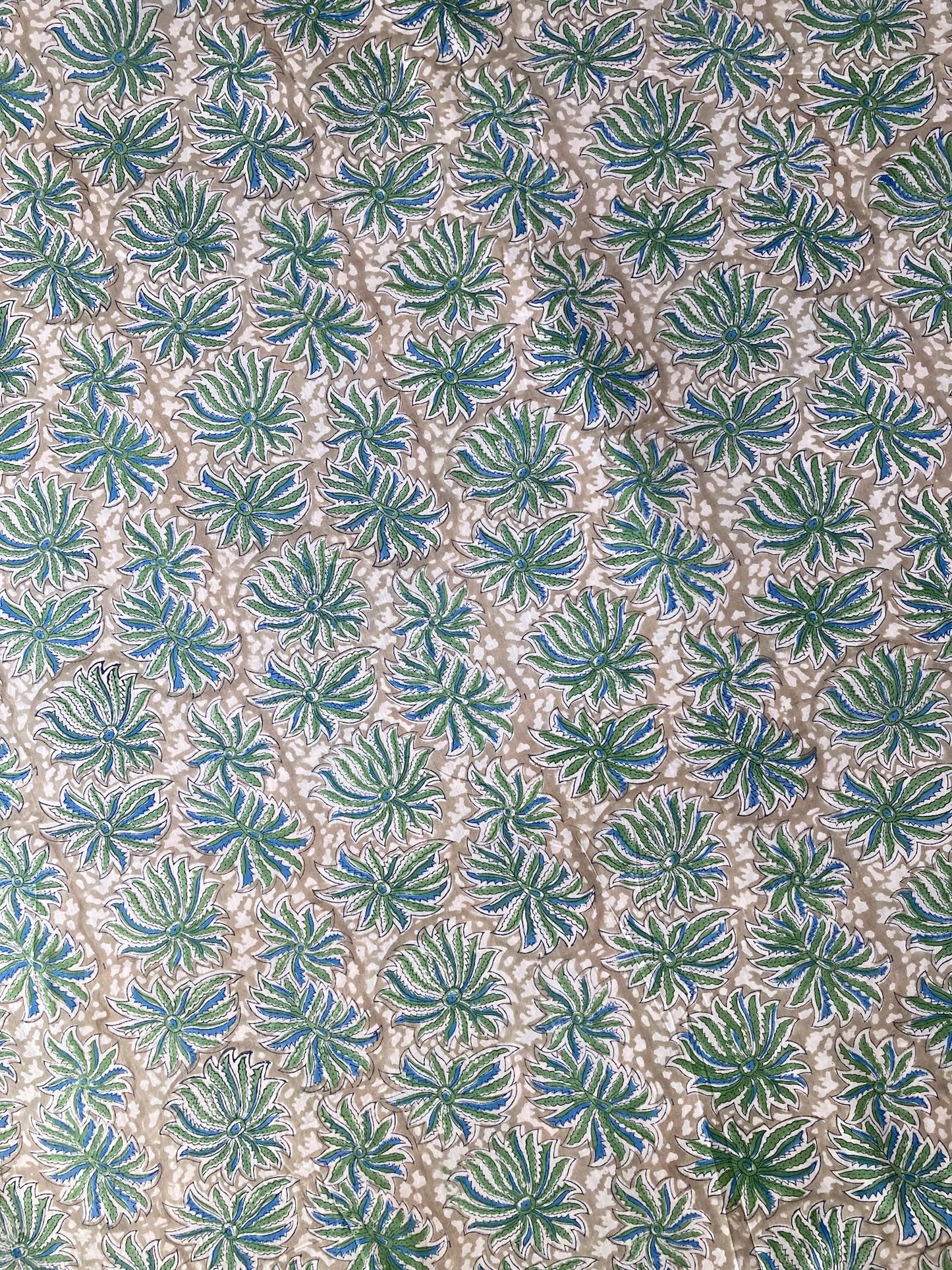 Hand Block Print Khaki Floral Cotton Fabric  #251-12
