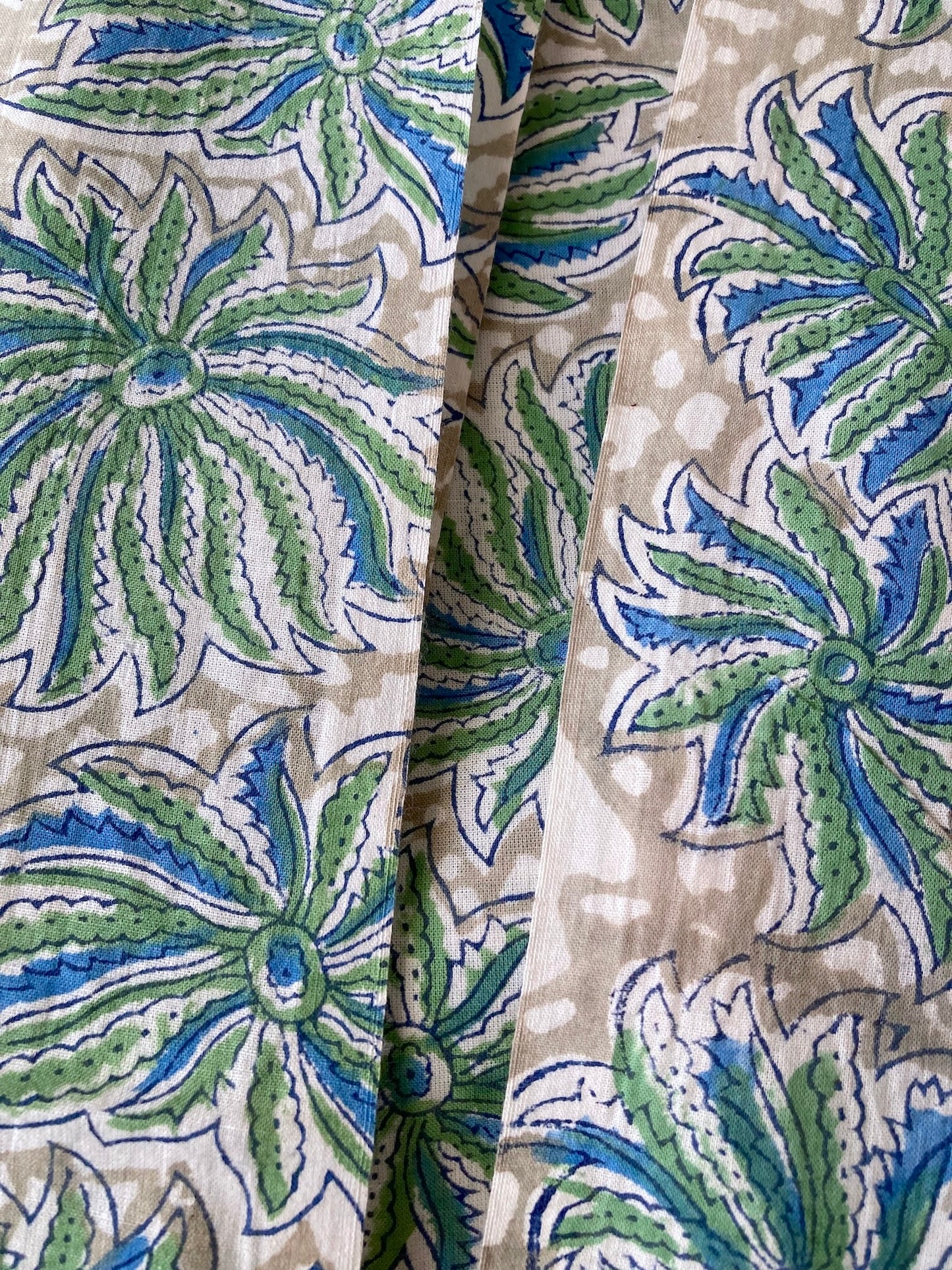 Hand Block Print Khaki Floral Cotton Fabric  #251-12