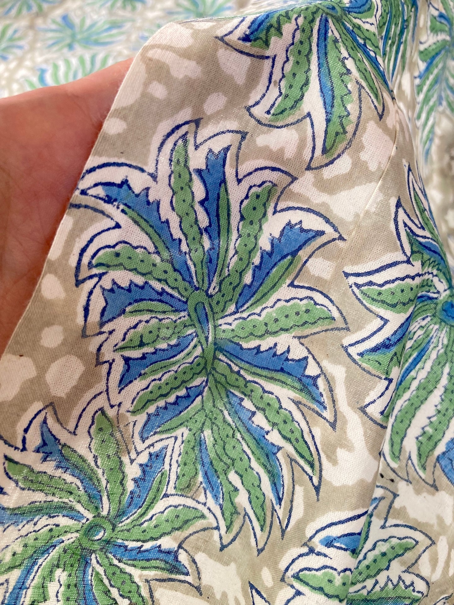 Hand Block Print Khaki Floral Cotton Fabric  #251-12
