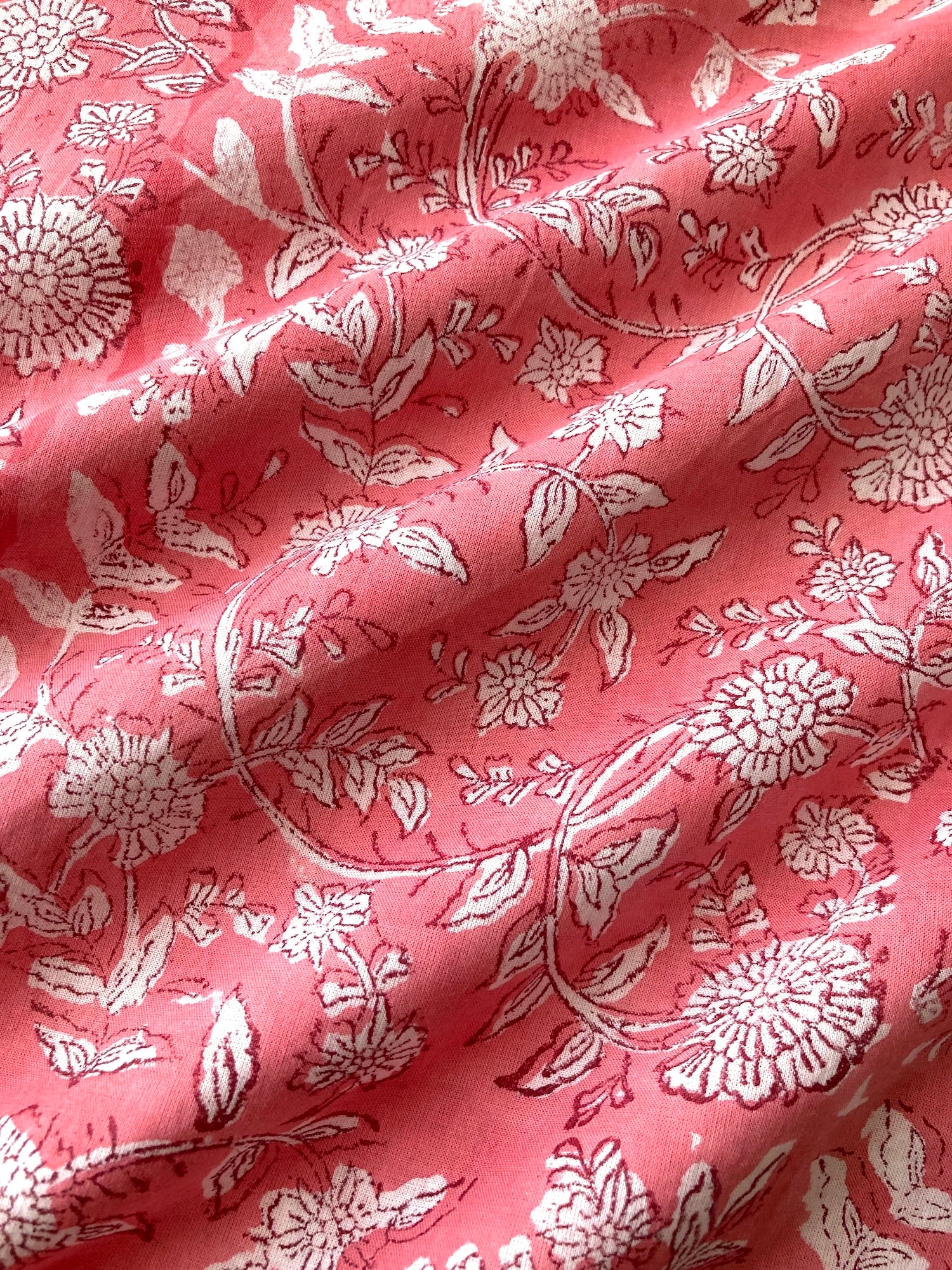 ハンドブロックプリント ピンク 花柄 コットンプリント生地 #273-11