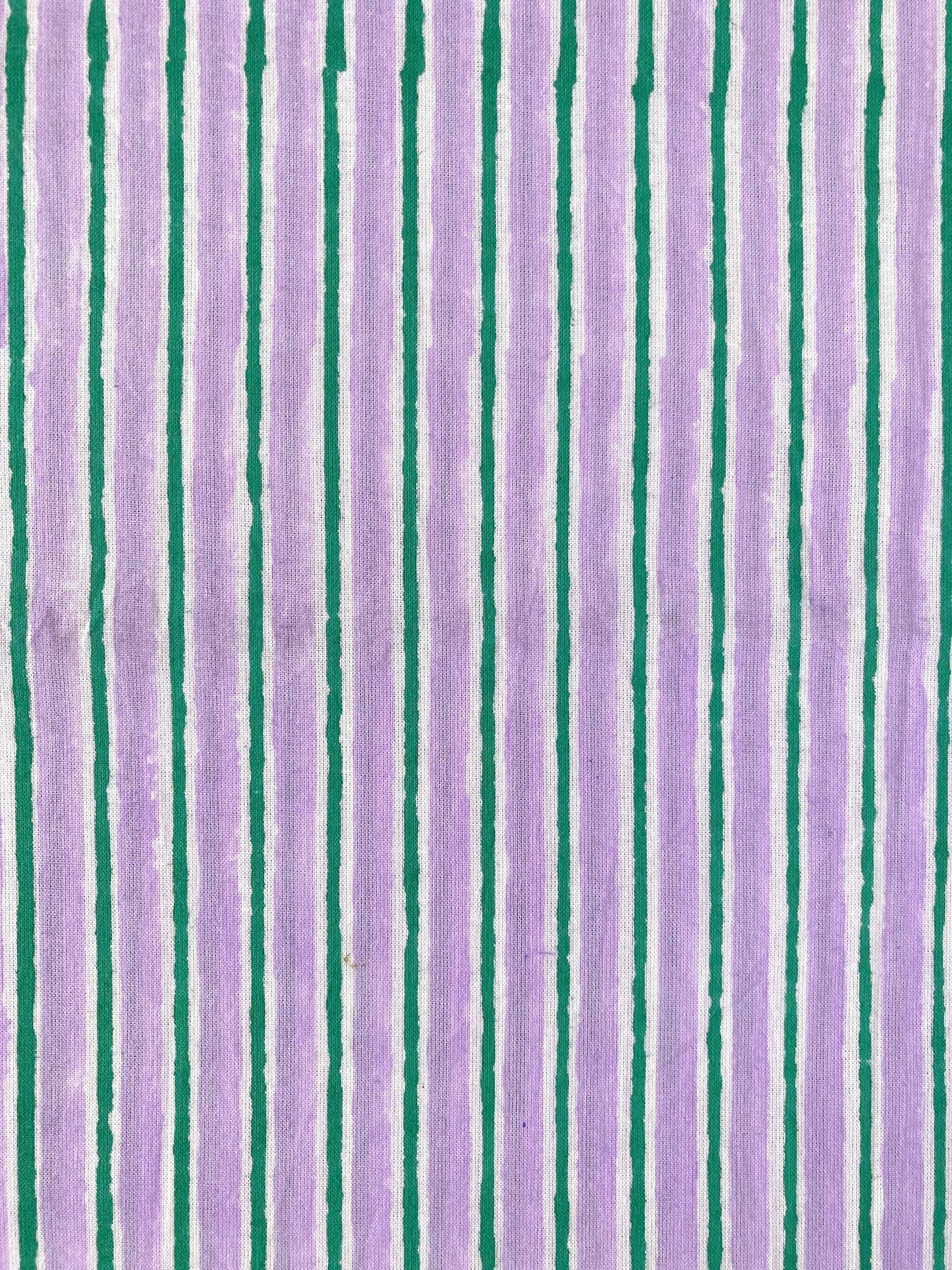 ハンドブロックプリント パープル x グリーン ストライプ コットン生地  #273-13