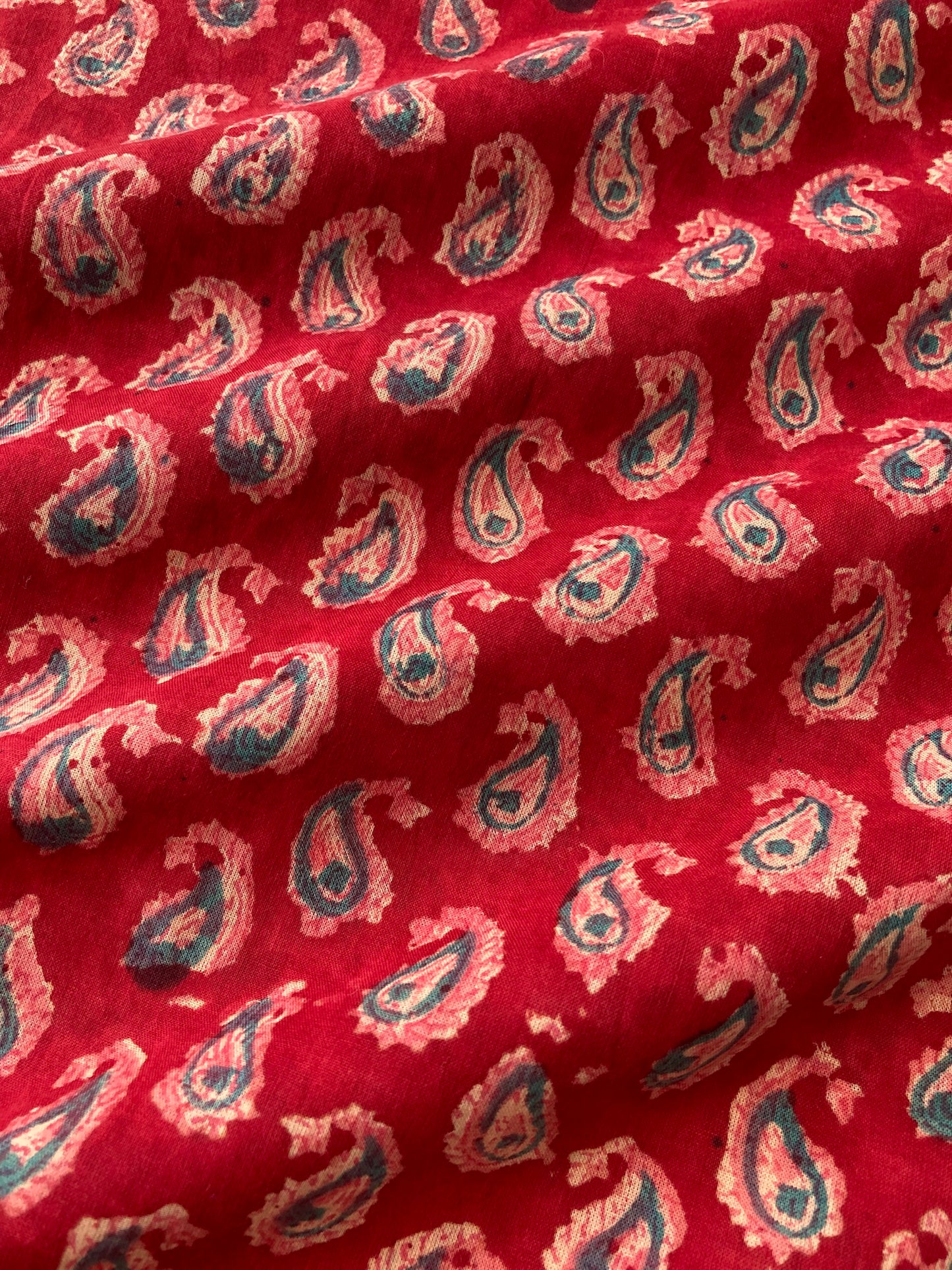 Hand Block Print Red Paisley Cotton Fabric  #273-14