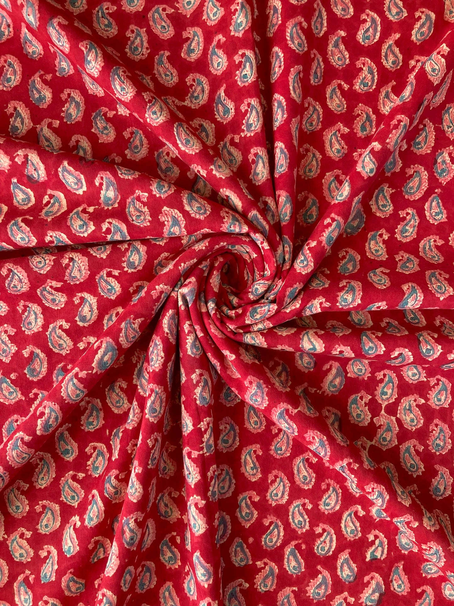 Hand Block Print Red Paisley Cotton Fabric  #273-14
