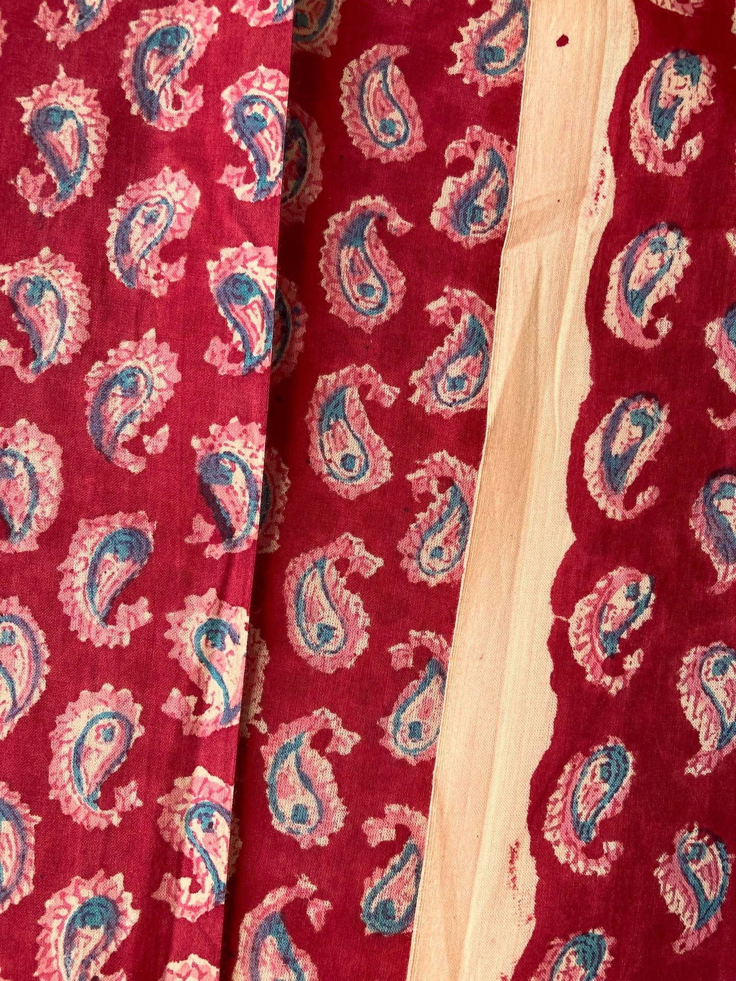 Hand Block Print Red Paisley Cotton Fabric  #273-14