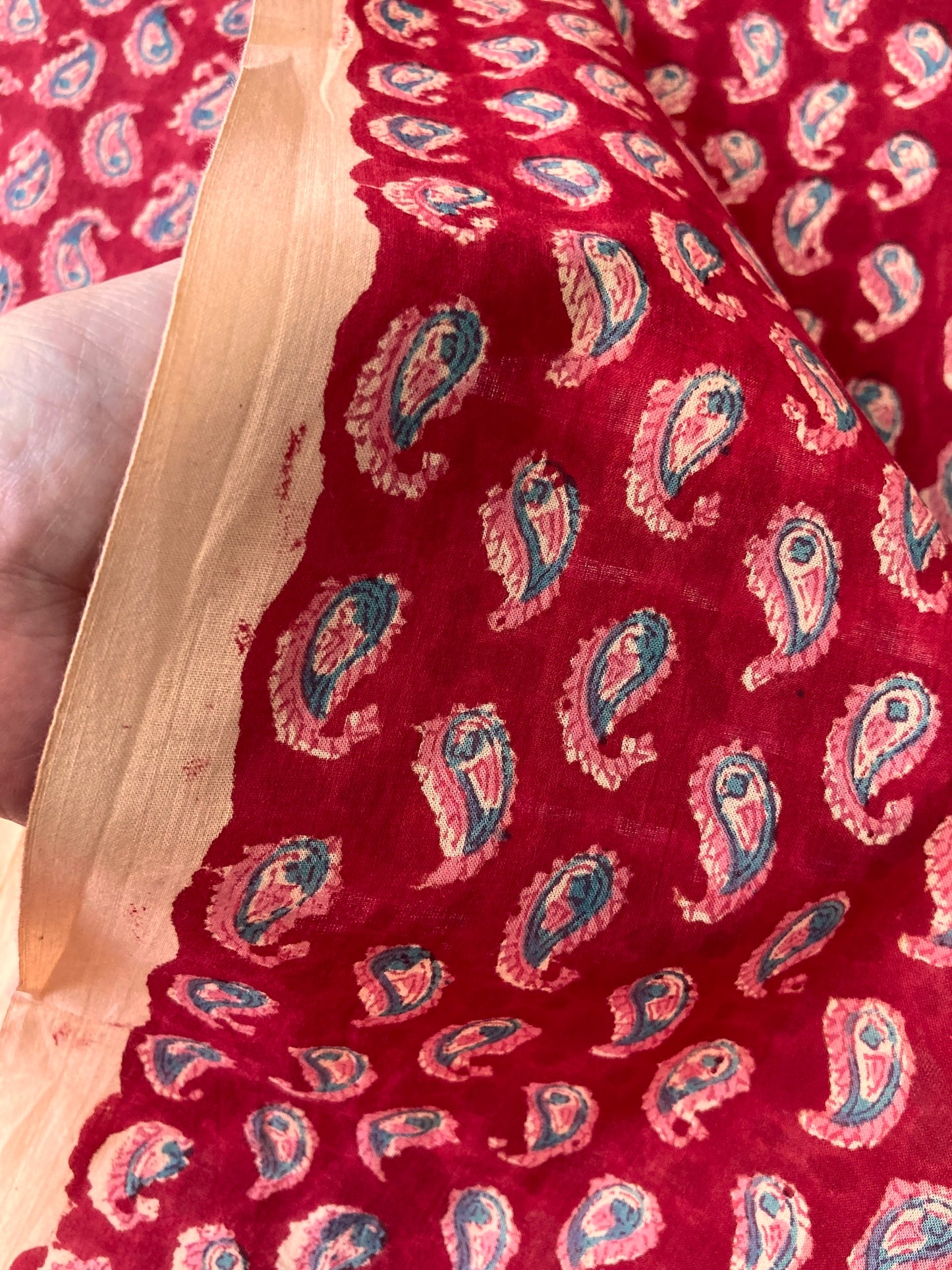 Hand Block Print Red Paisley Cotton Fabric  #273-14