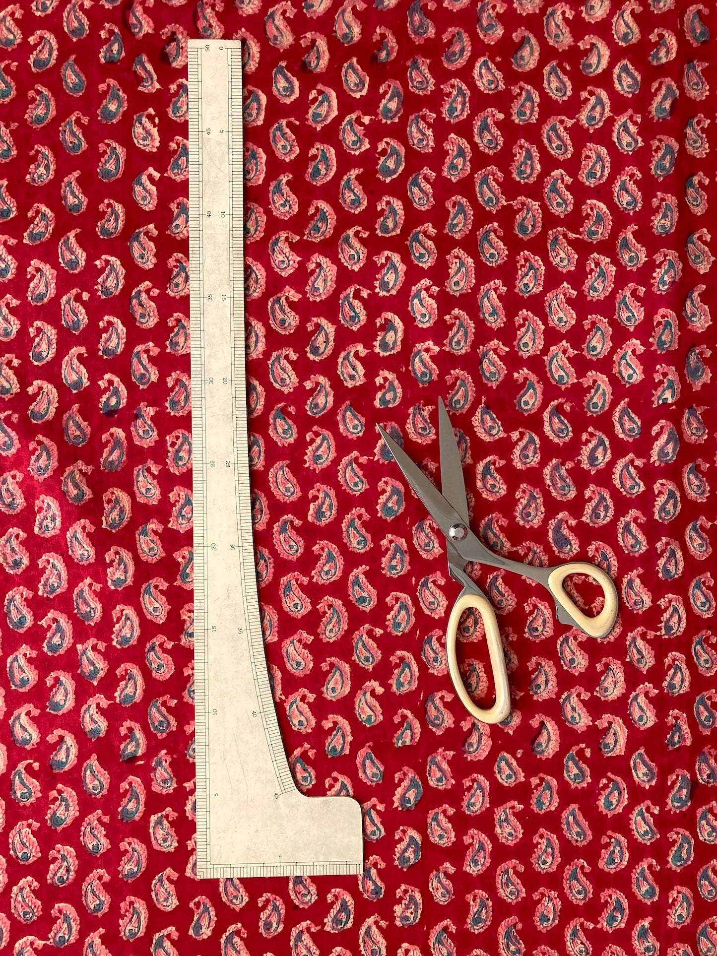 Hand Block Print Red Paisley Cotton Fabric  #273-14