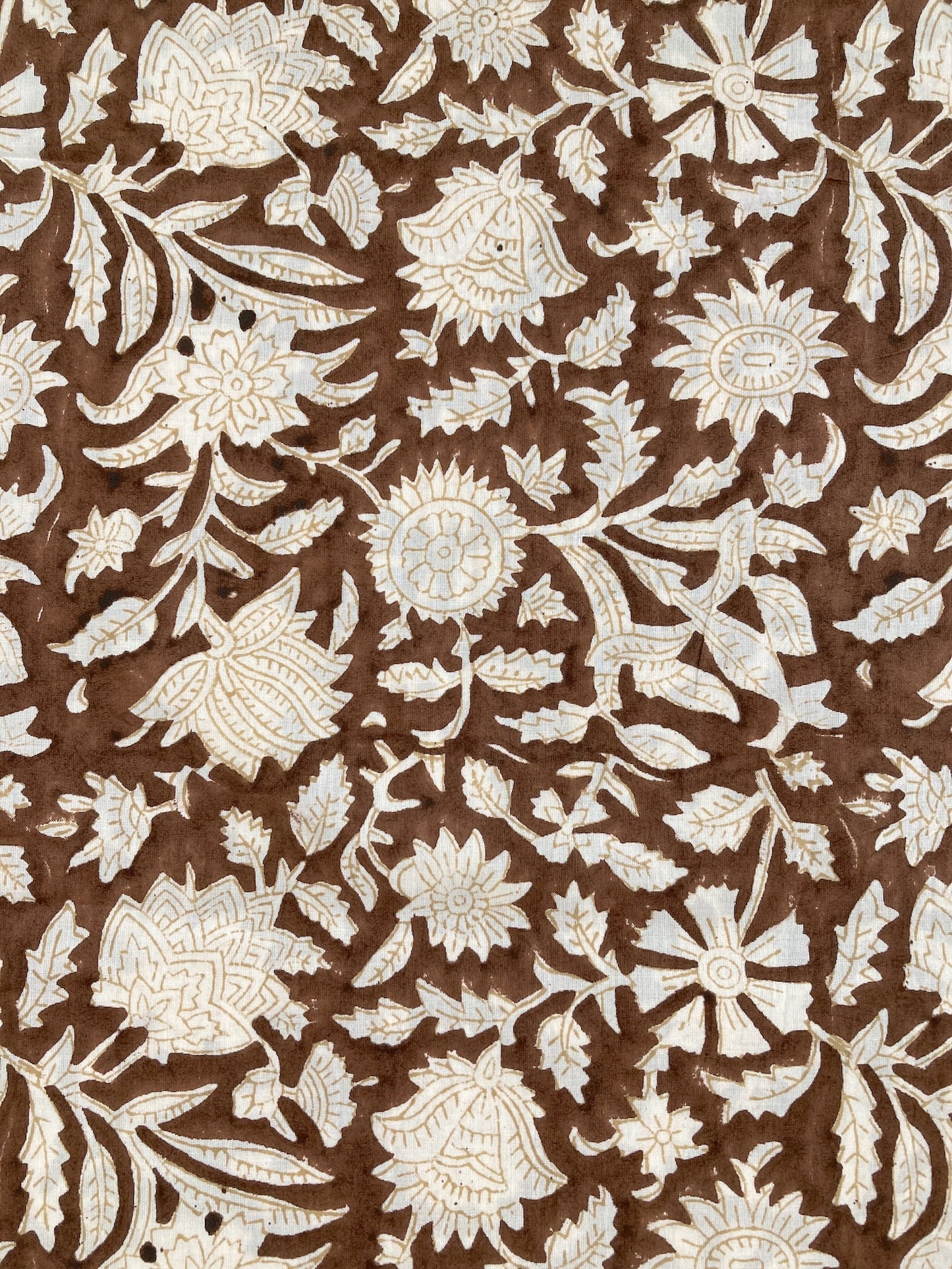 ハンドブロックプリント ダークブラウン コットンプリント生地  #294-10