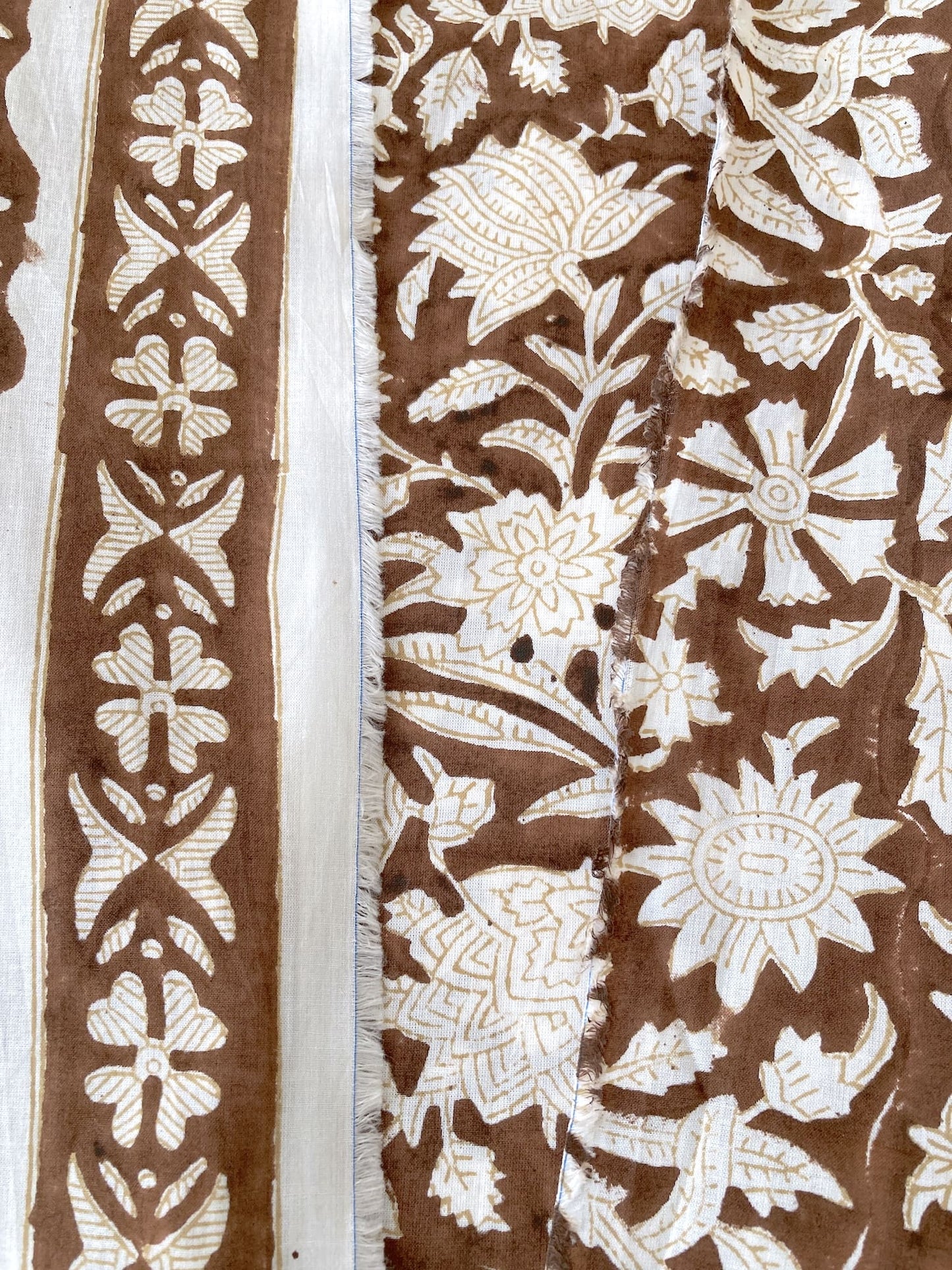 ハンドブロックプリント ダークブラウン コットンプリント生地  #294-10