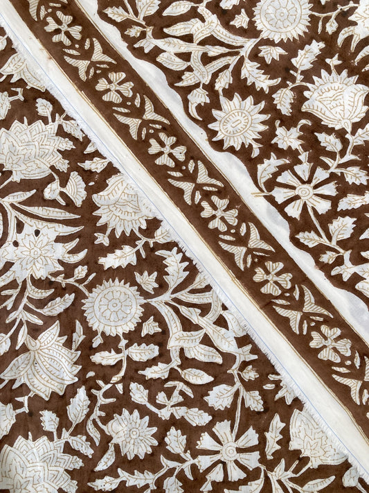 ハンドブロックプリント ダークブラウン コットンプリント生地  #294-10