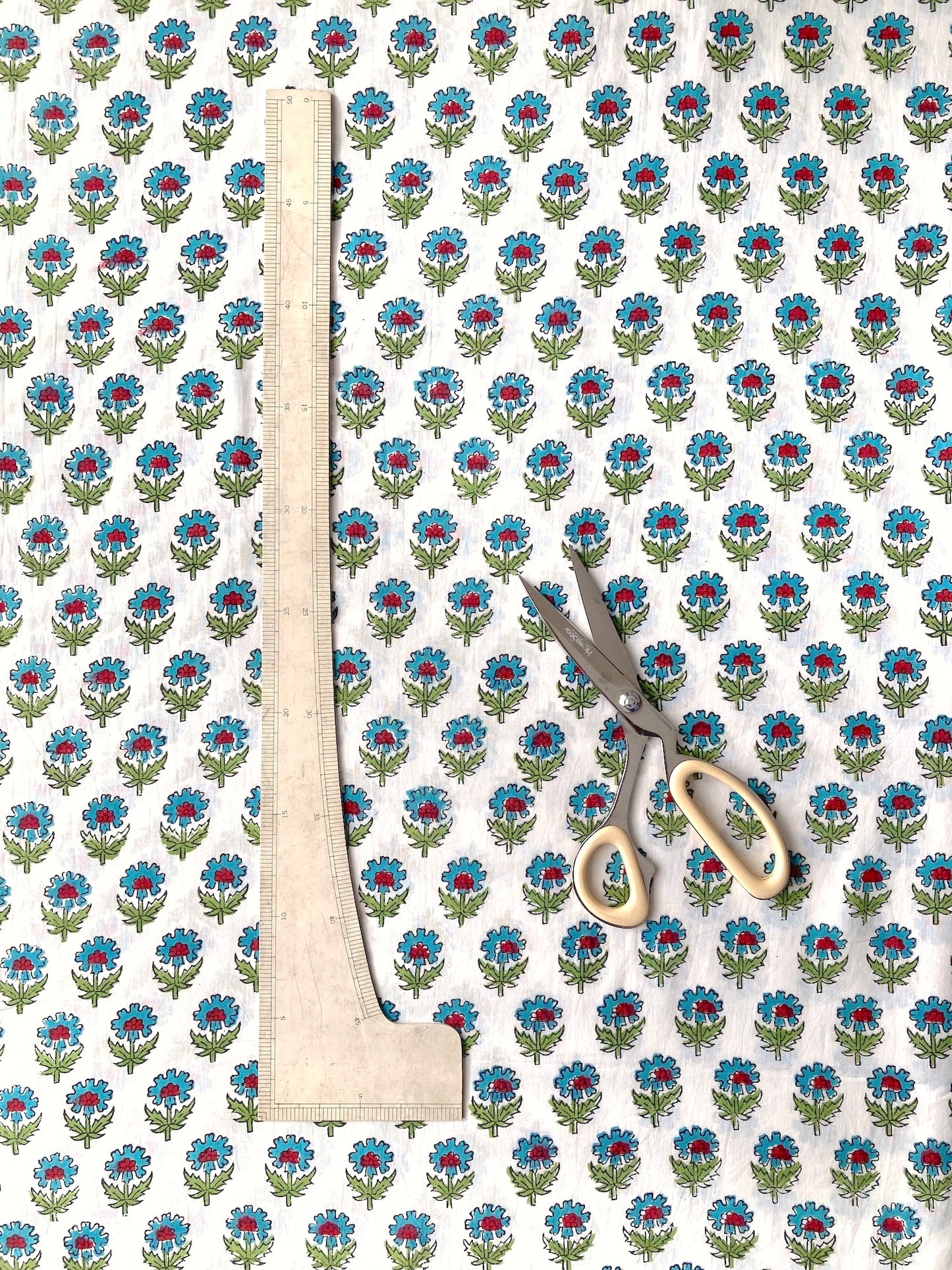 ハンドブロックプリント ホワイト 小花柄 コットンプリント生地  #294-11