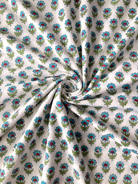 ハンドブロックプリント ホワイト 小花柄 コットンプリント生地  #294-11