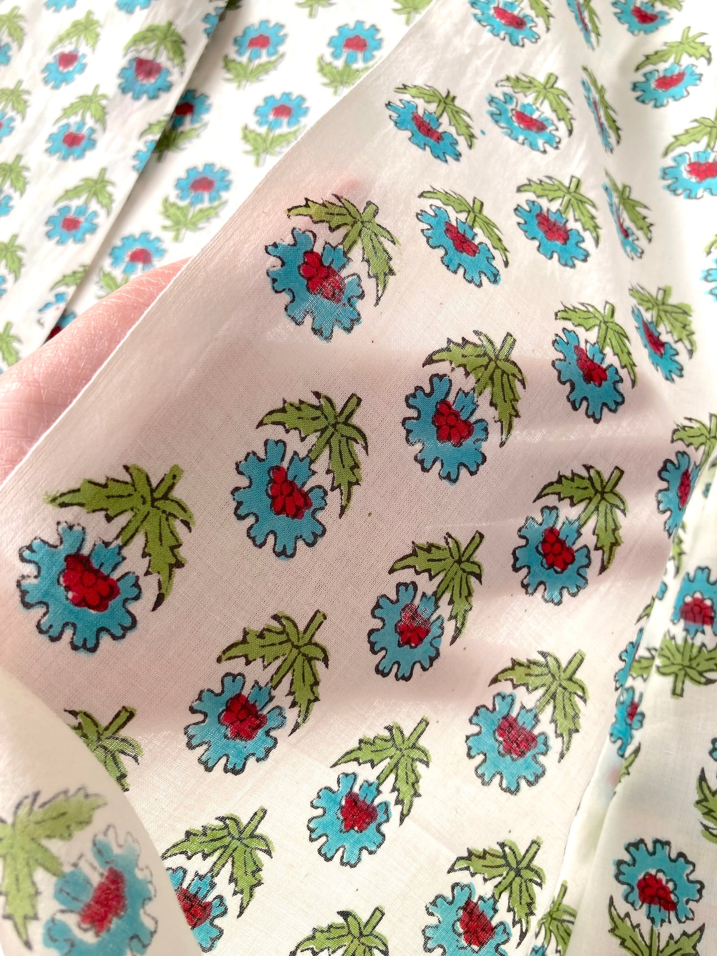 ハンドブロックプリント ホワイト 小花柄 コットンプリント生地  #294-11