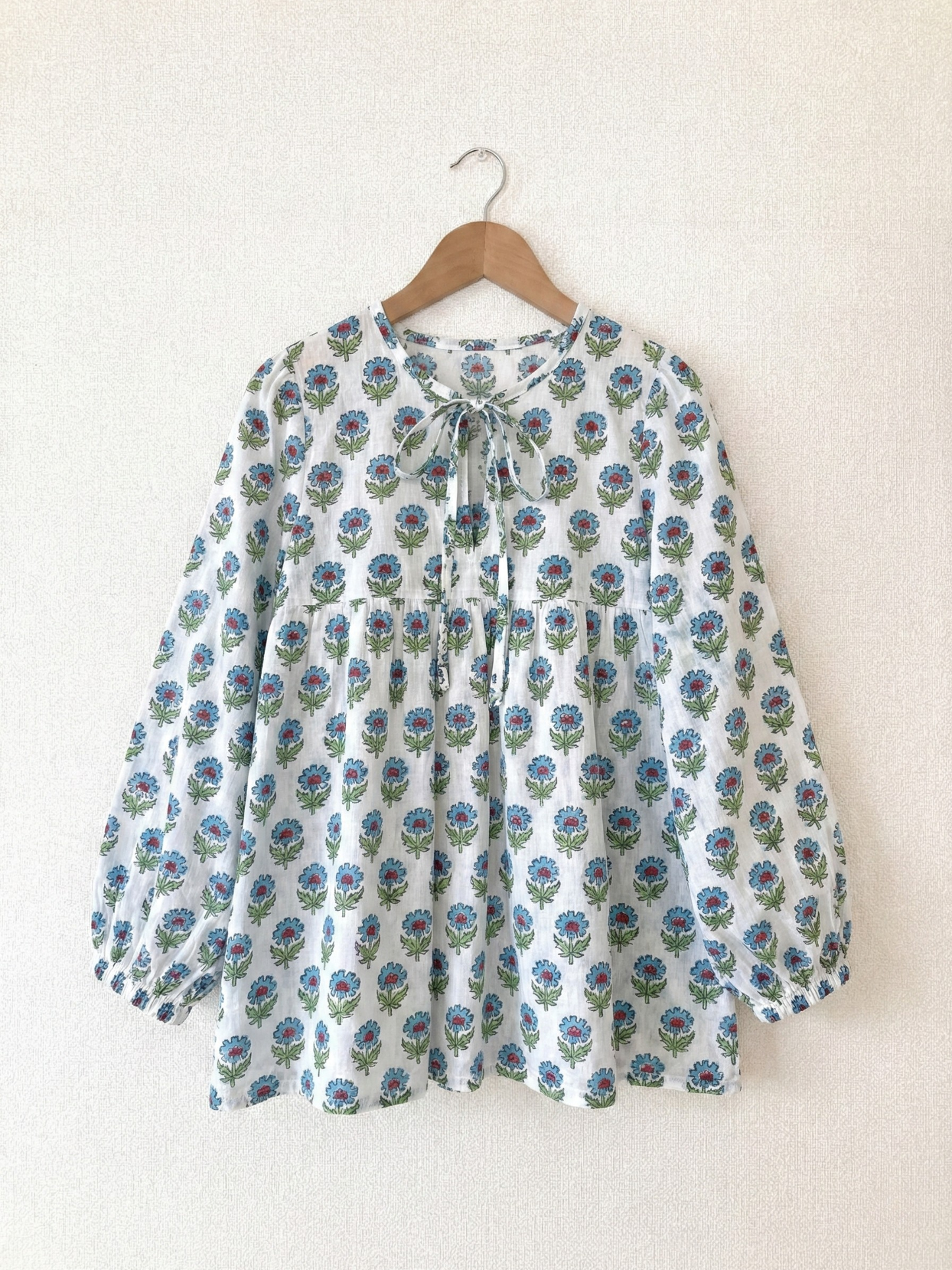 ハンドブロックプリント ホワイト 小花柄 コットンプリント生地  #294-11