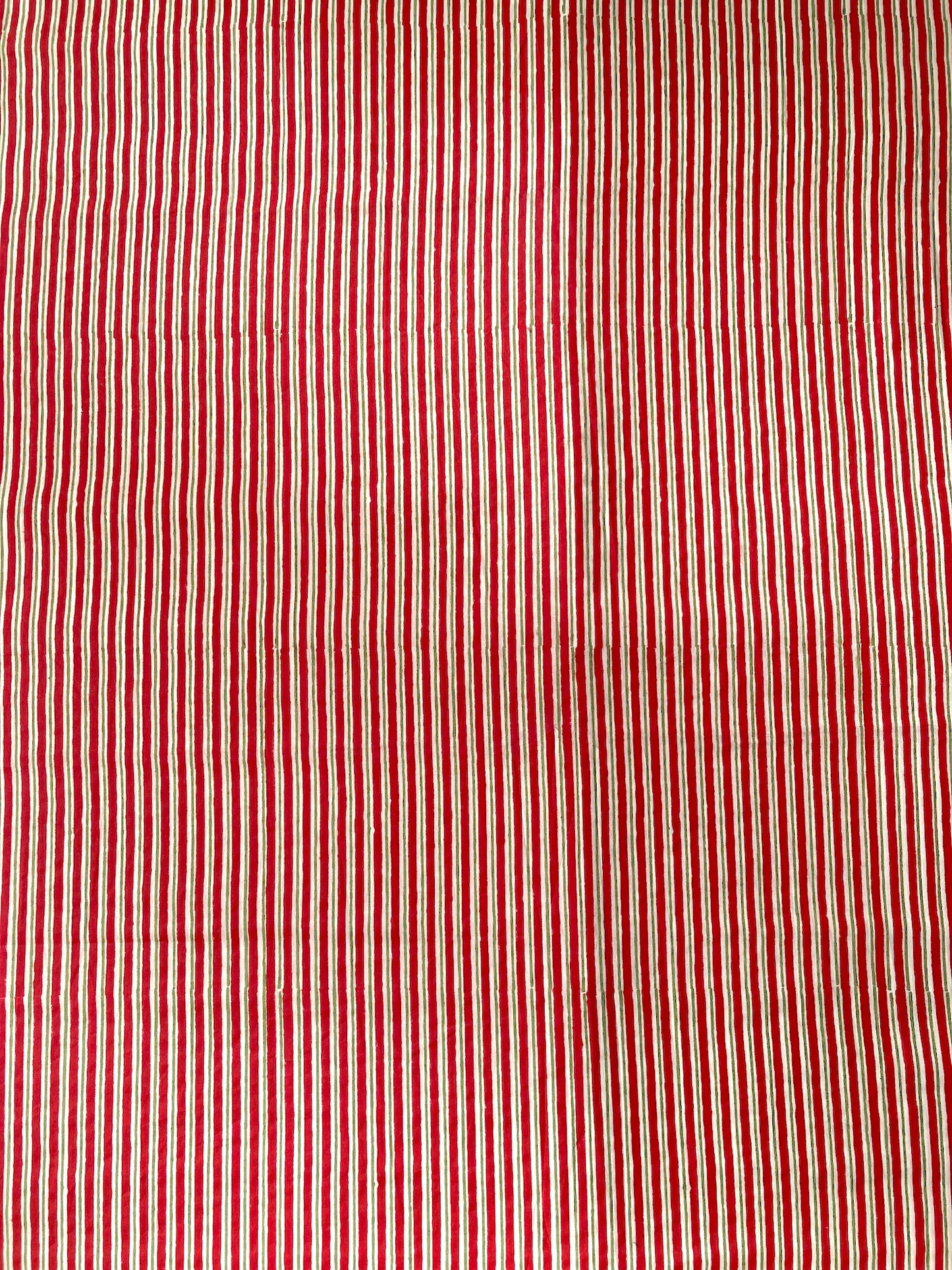ハンドブロックプリント レッド x グリーン ストライプ コットン生地  #294-12