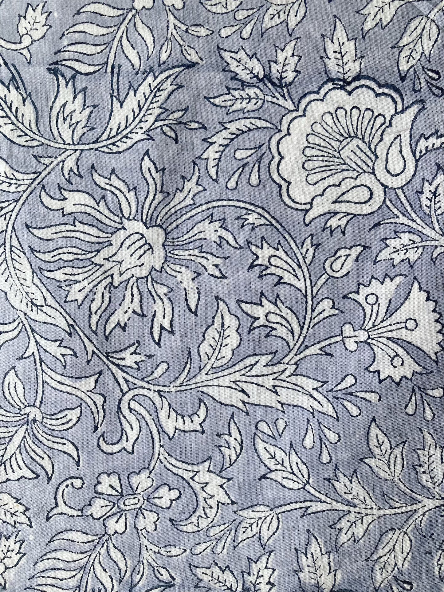 ハンドブロックプリント アイスグレー コットンプリント生地  #294-4