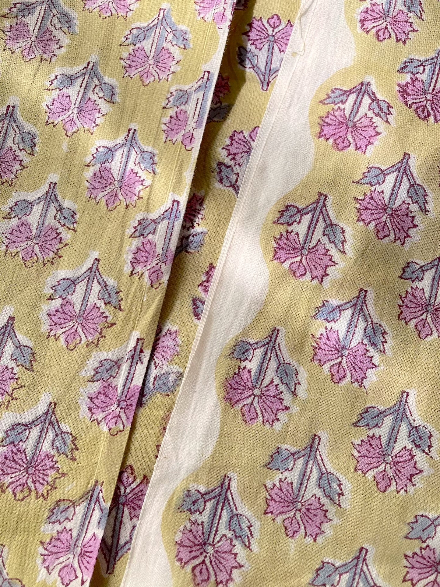 Hand Block Print Yellow Floral Cotton Fabric  #294-11