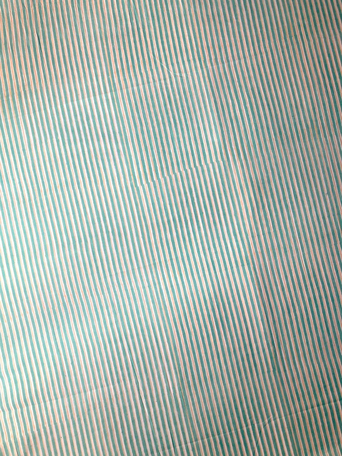 ハンドブロックプリント グリーン x ベージュ ストライプ コットン生地  #294-8