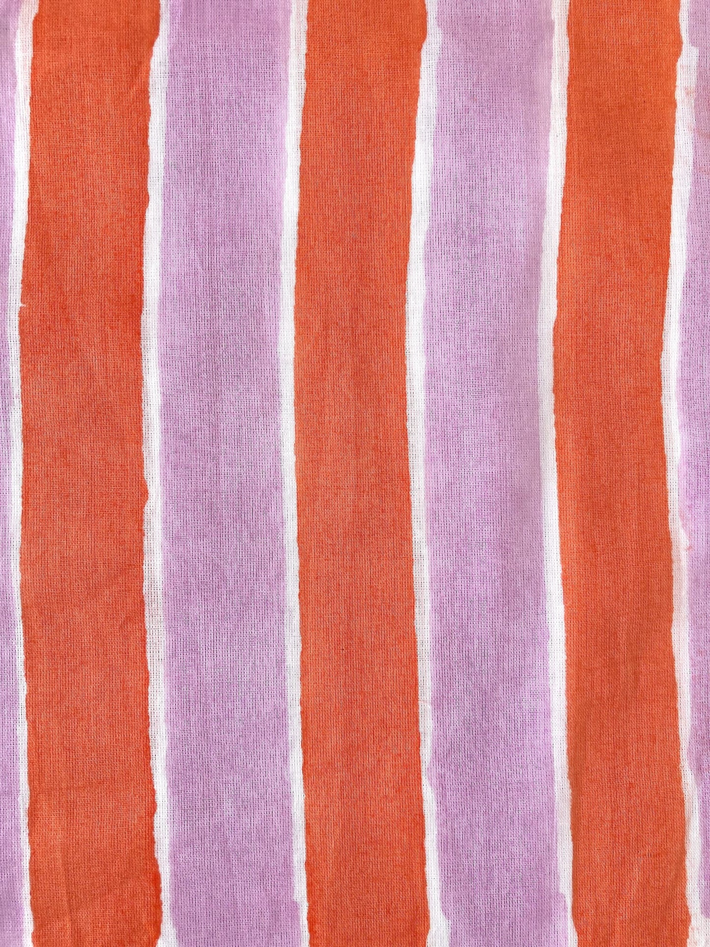 Hand Block Print Orange x Lilac Stripes Cotton Fabric  #299-11