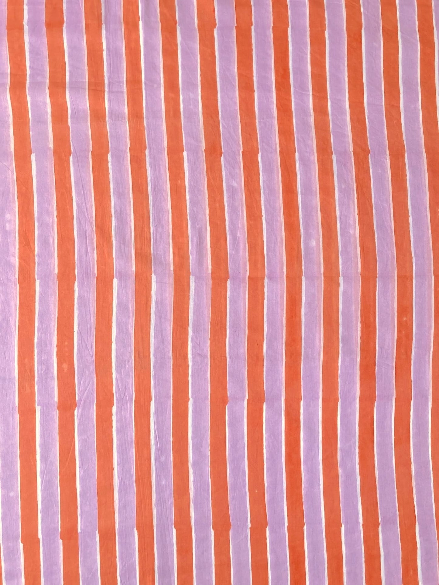 Hand Block Print Orange x Lilac Stripes Cotton Fabric  #299-11