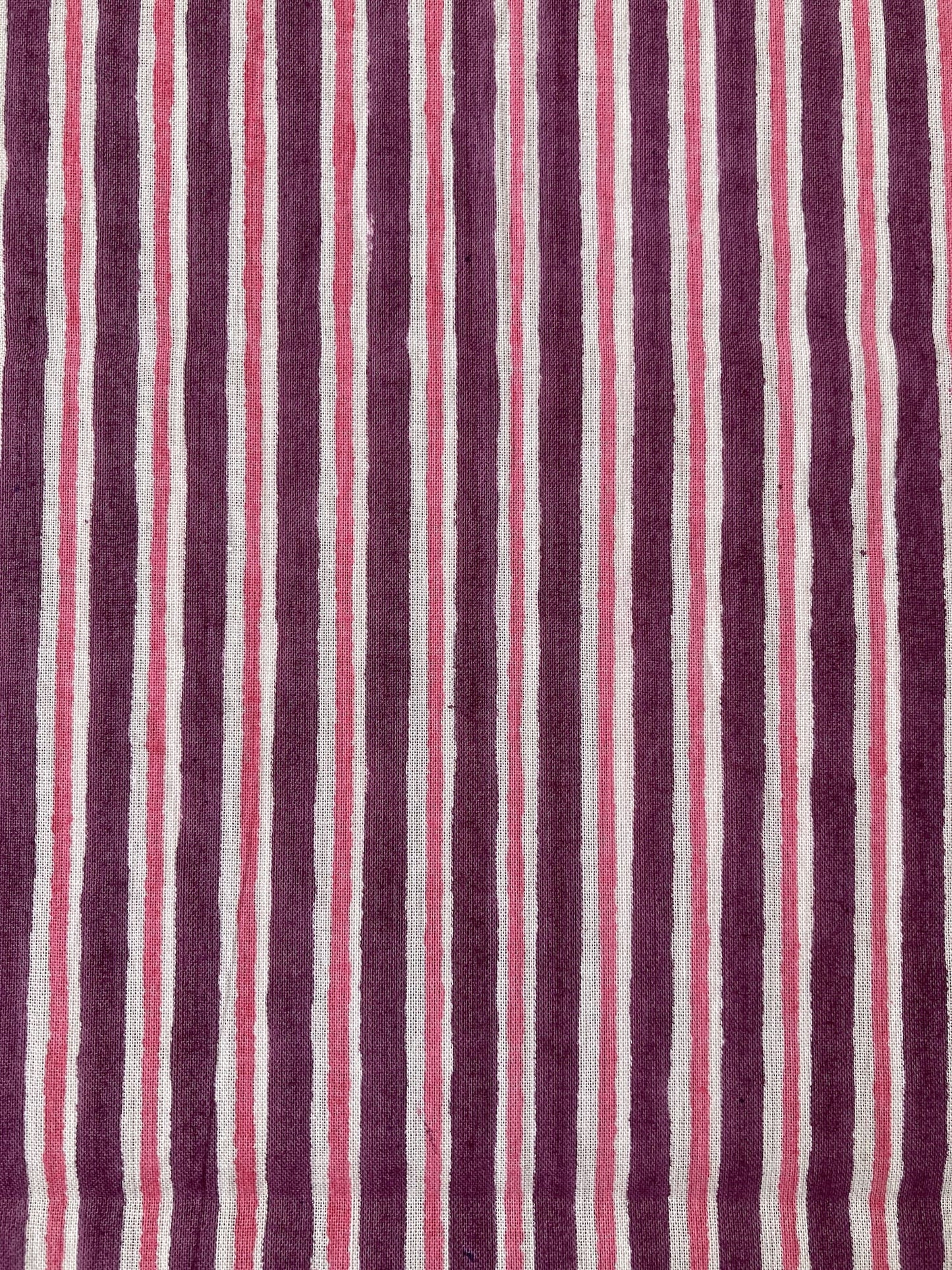 Hand Block Print Purple x Pink Stripes Cotton Fabric  #299-12