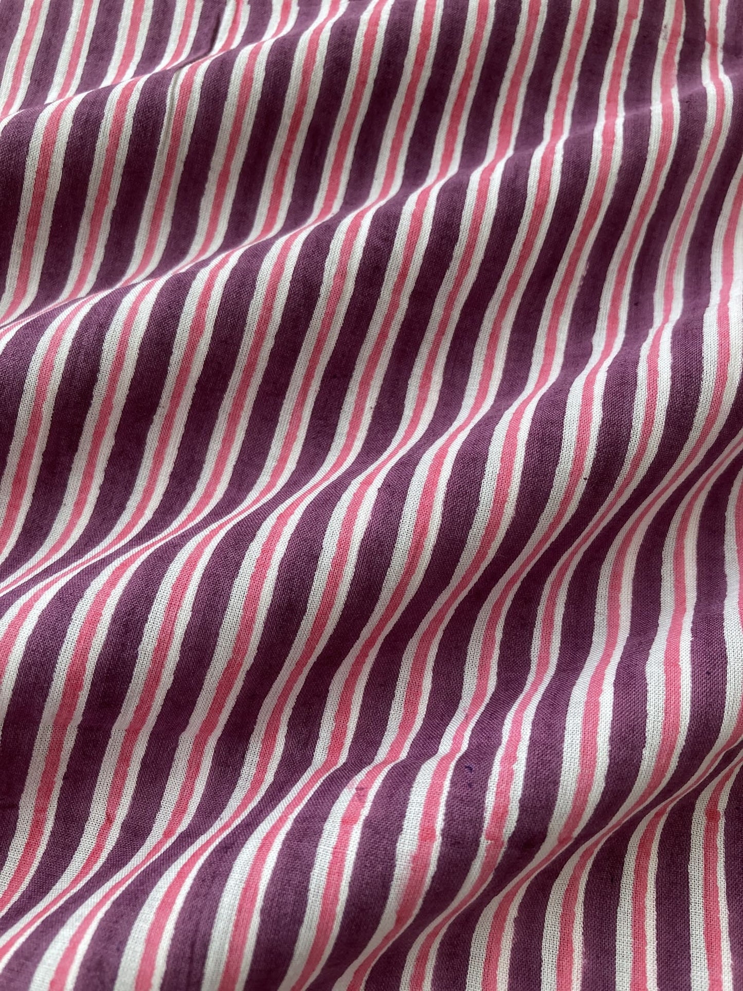 Hand Block Print Purple x Pink Stripes Cotton Fabric  #299-12