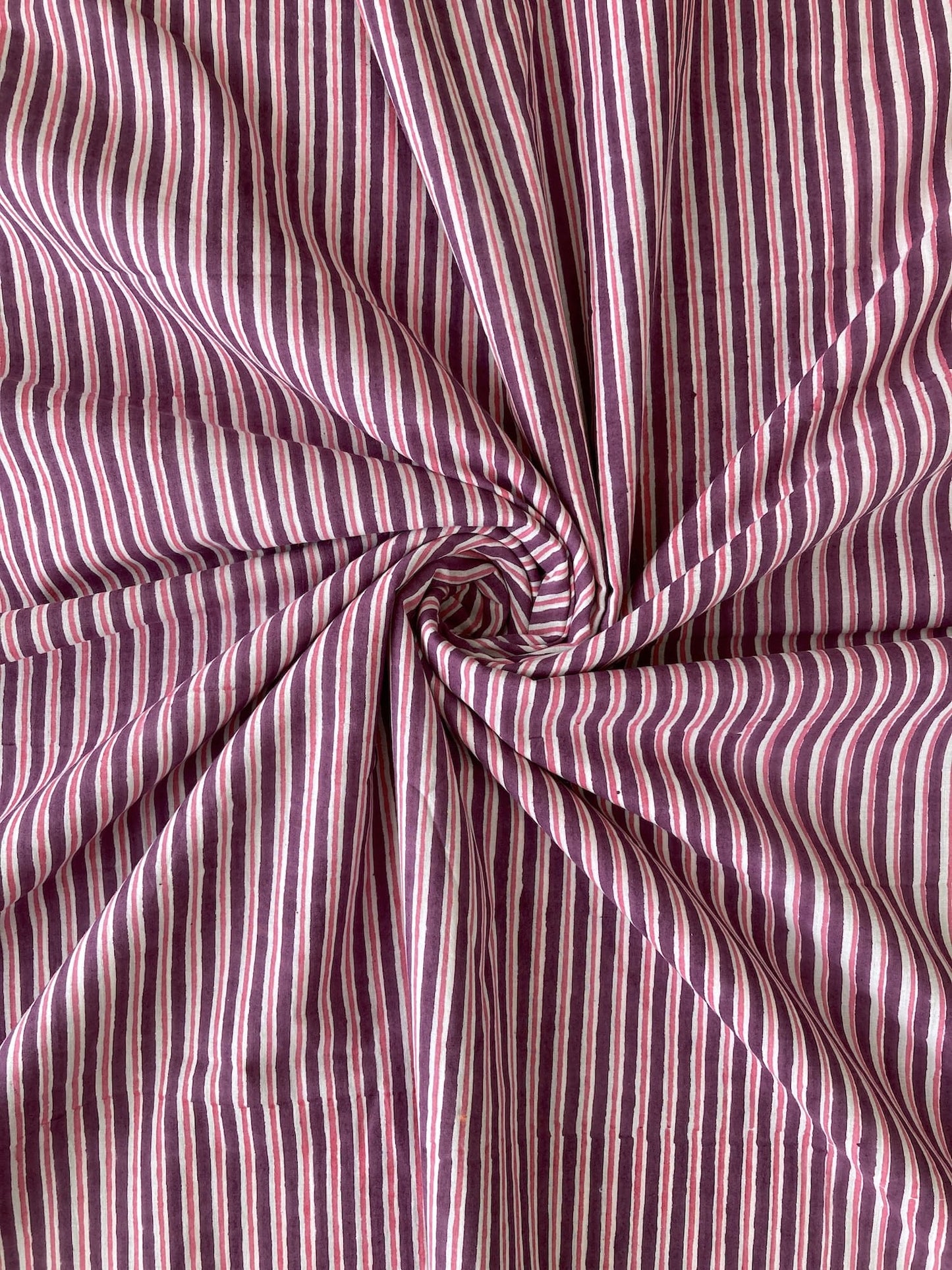 Hand Block Print Purple x Pink Stripes Cotton Fabric  #299-12