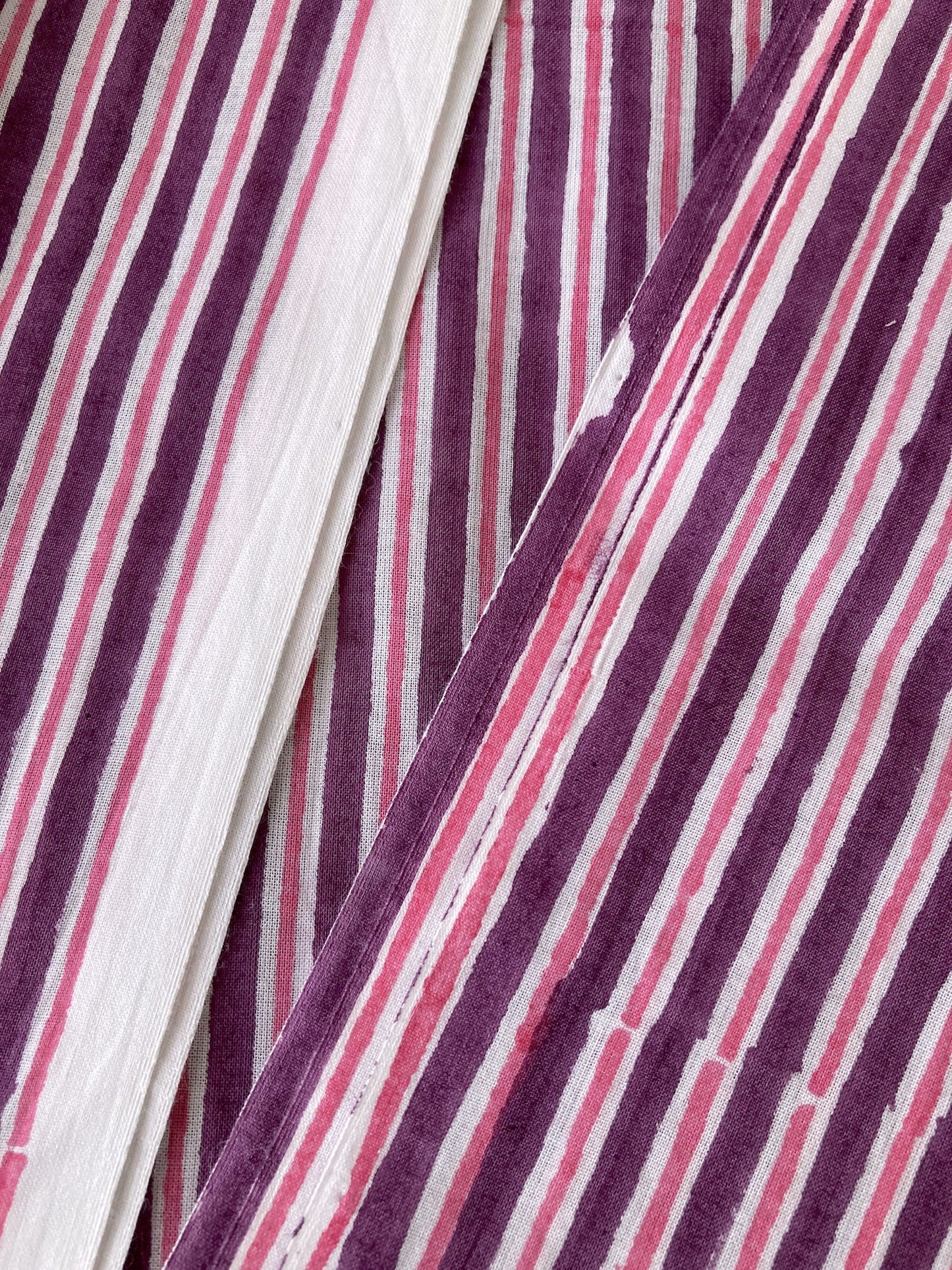 Hand Block Print Purple x Pink Stripes Cotton Fabric  #299-12