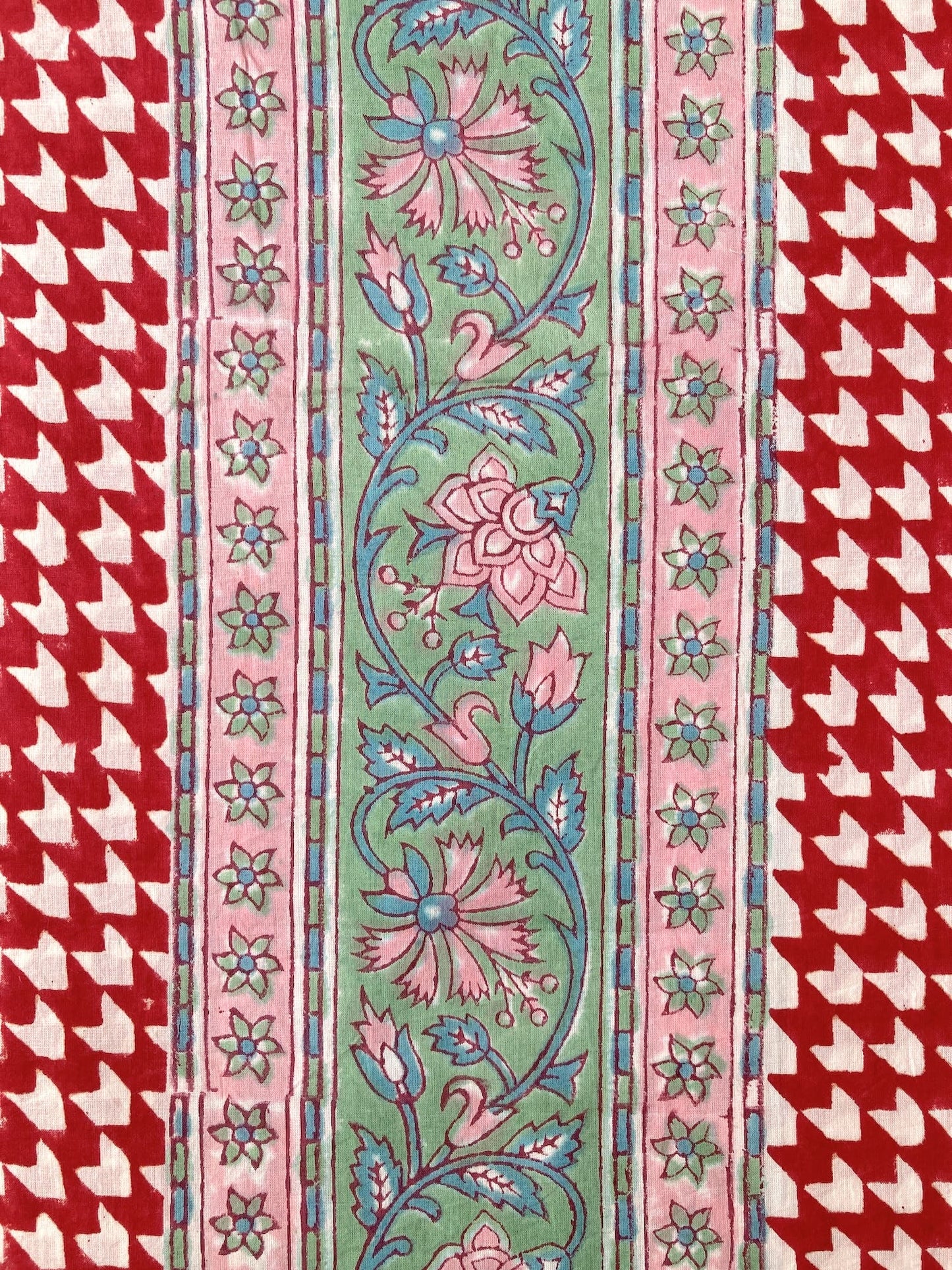 Hand Block Print  Floral Border Cotton Fabric  #299-2
