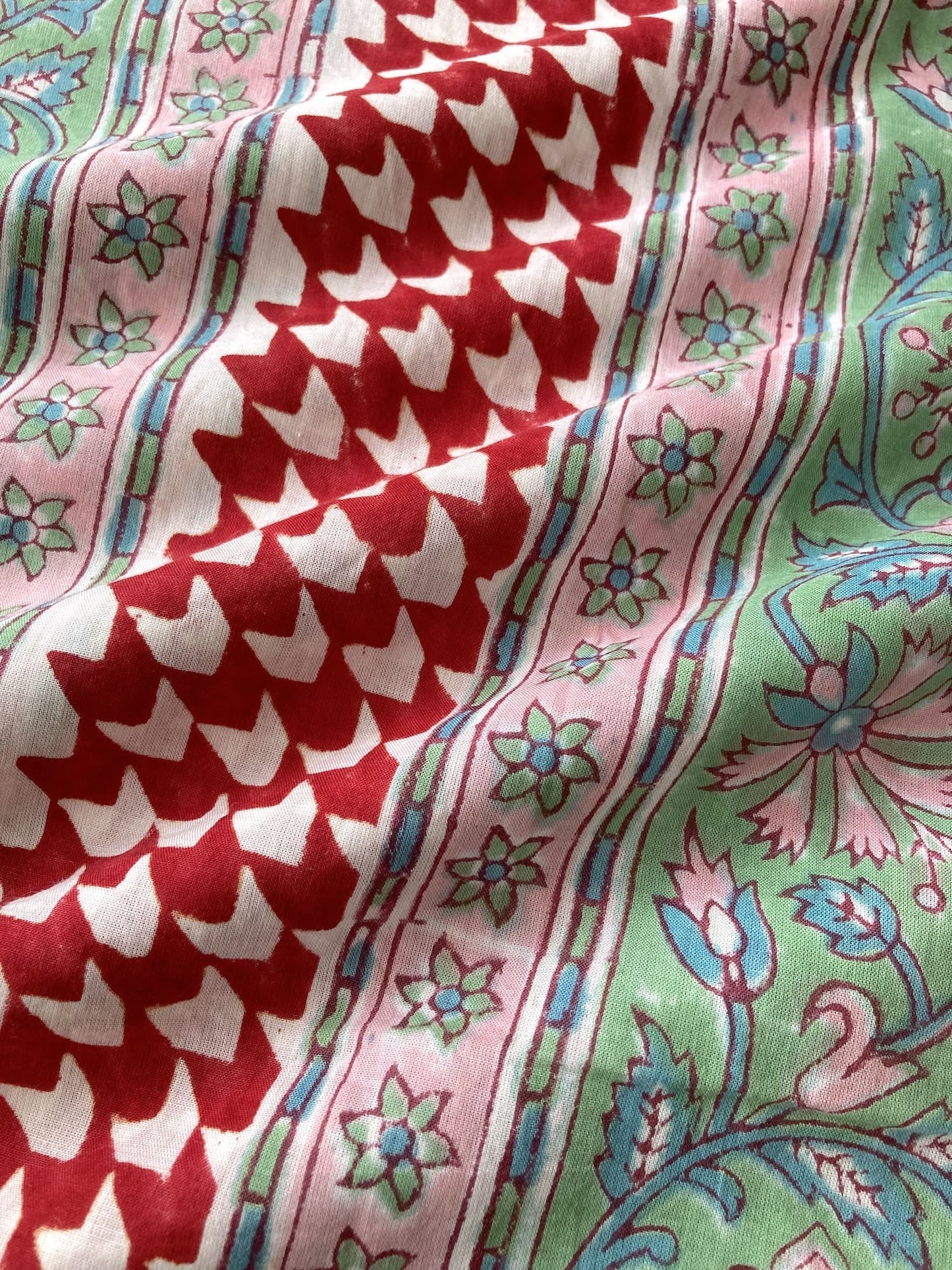 Hand Block Print  Floral Border Cotton Fabric  #299-2