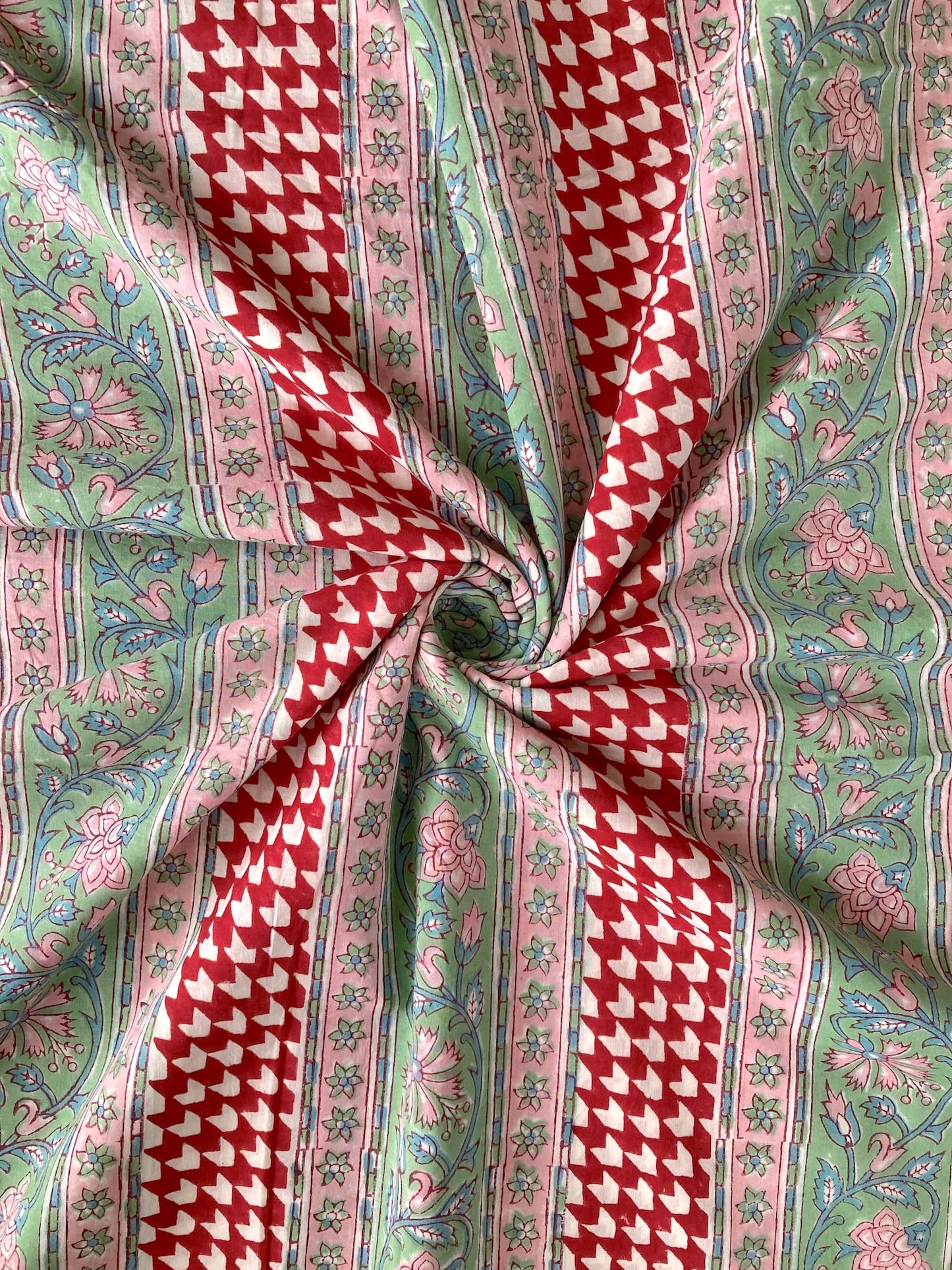 Hand Block Print  Floral Border Cotton Fabric  #299-2