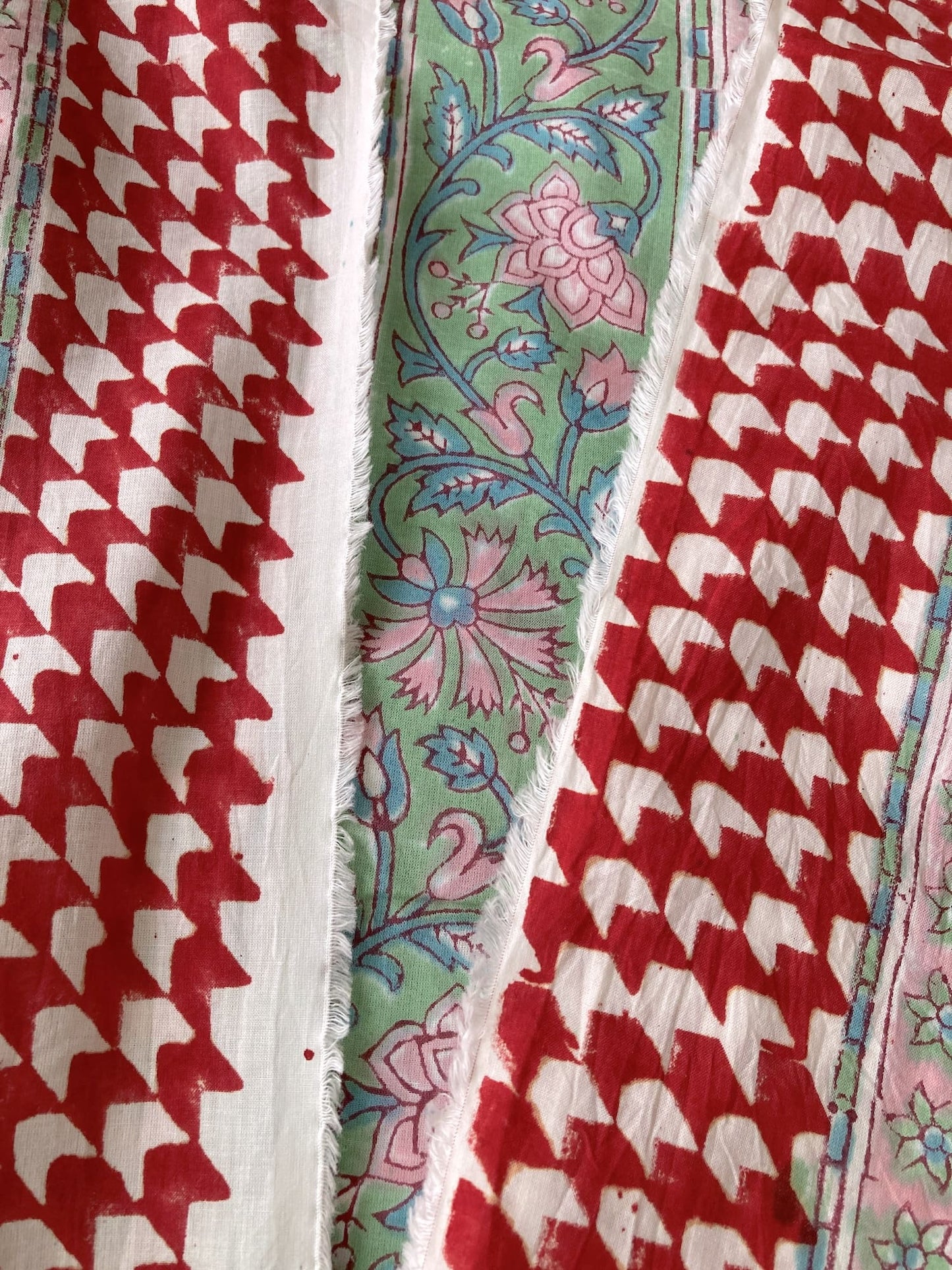 Hand Block Print  Floral Border Cotton Fabric  #299-2