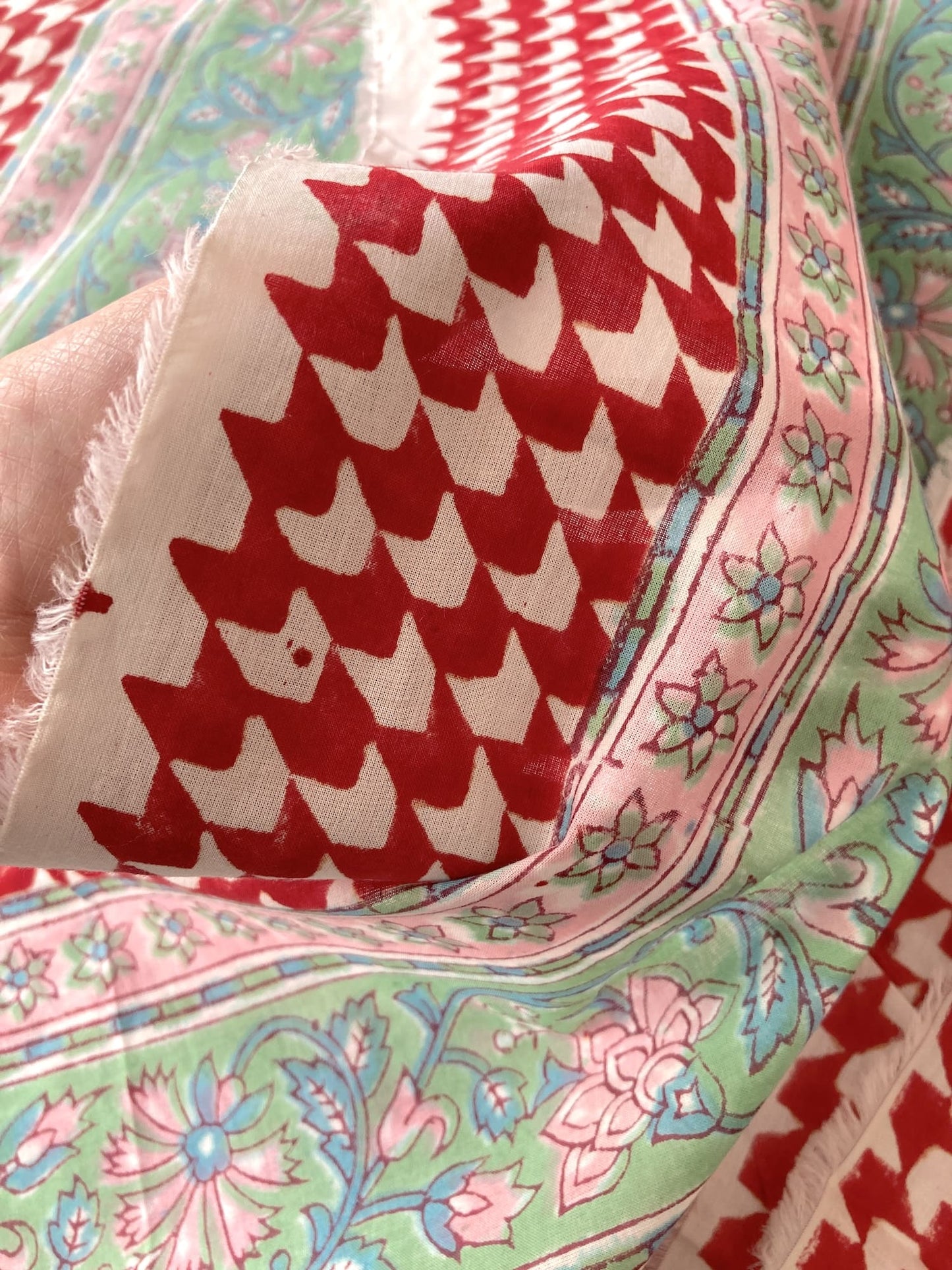 Hand Block Print  Floral Border Cotton Fabric  #299-2