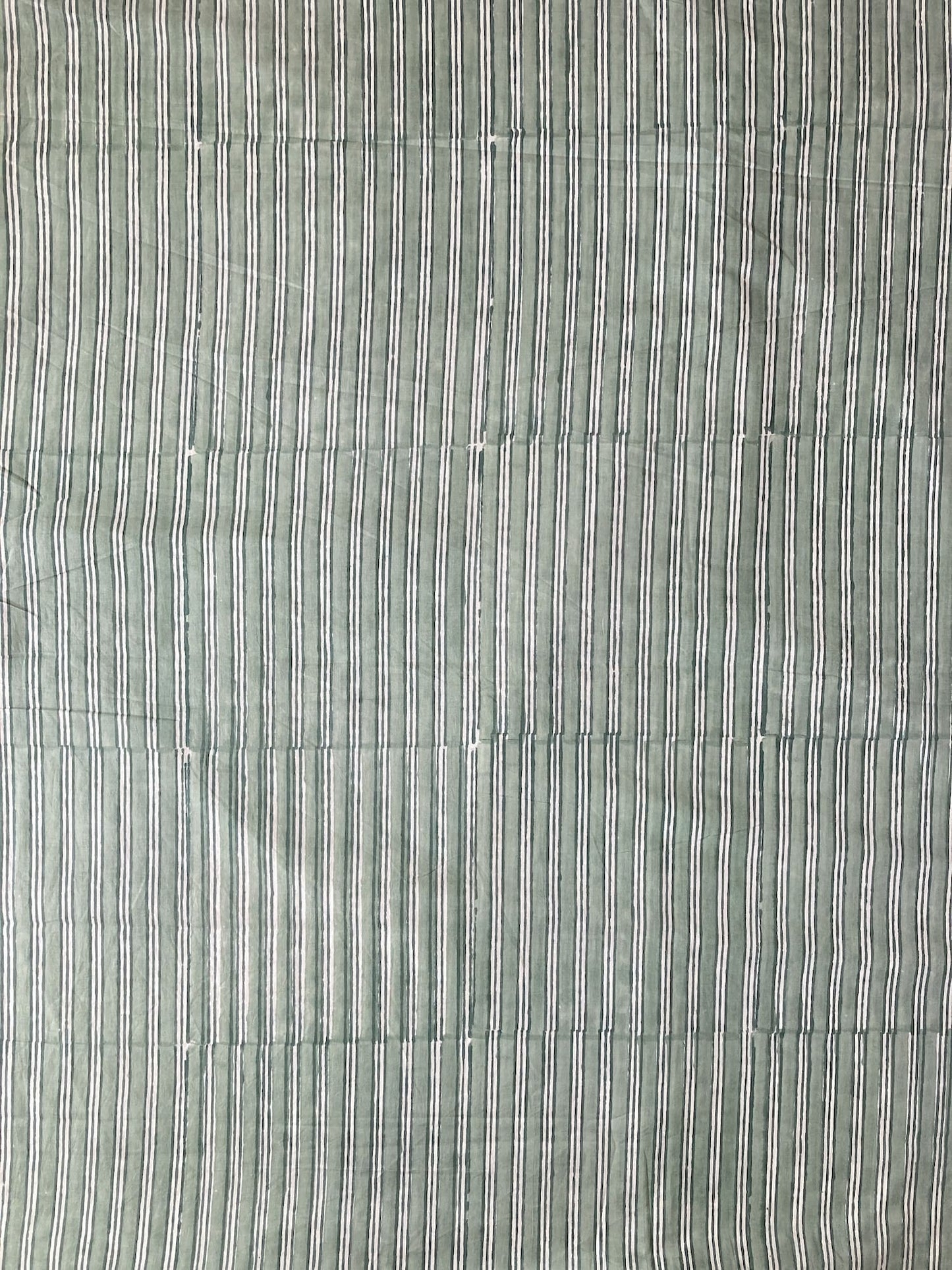 Hand Block Print  Vintage Green Stripes Cotton Fabric  #299-7