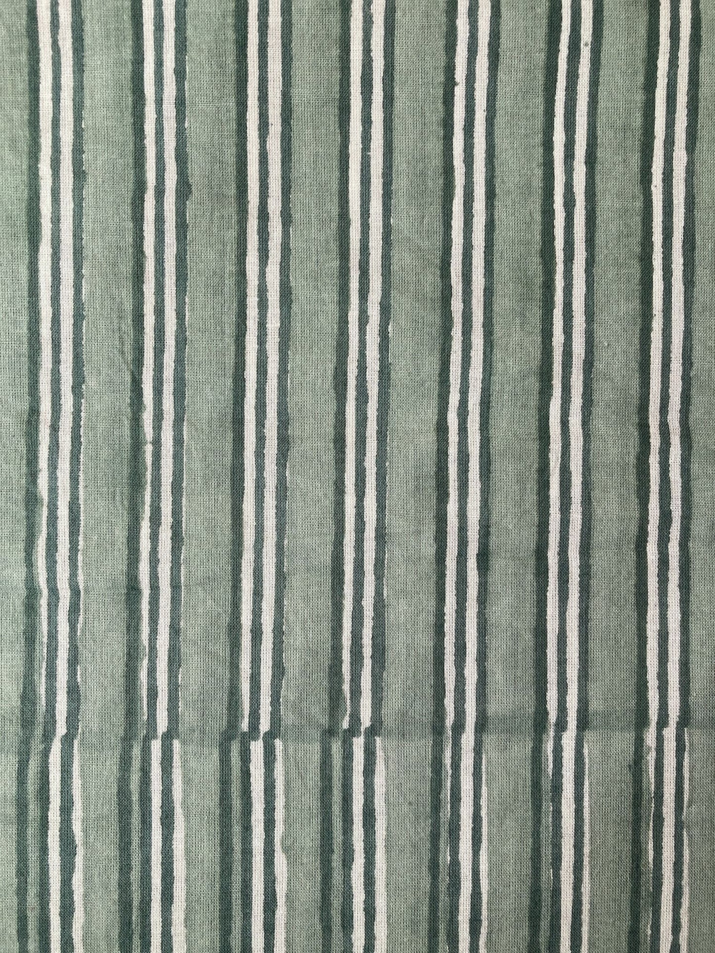 Hand Block Print  Vintage Green Stripes Cotton Fabric  #299-7