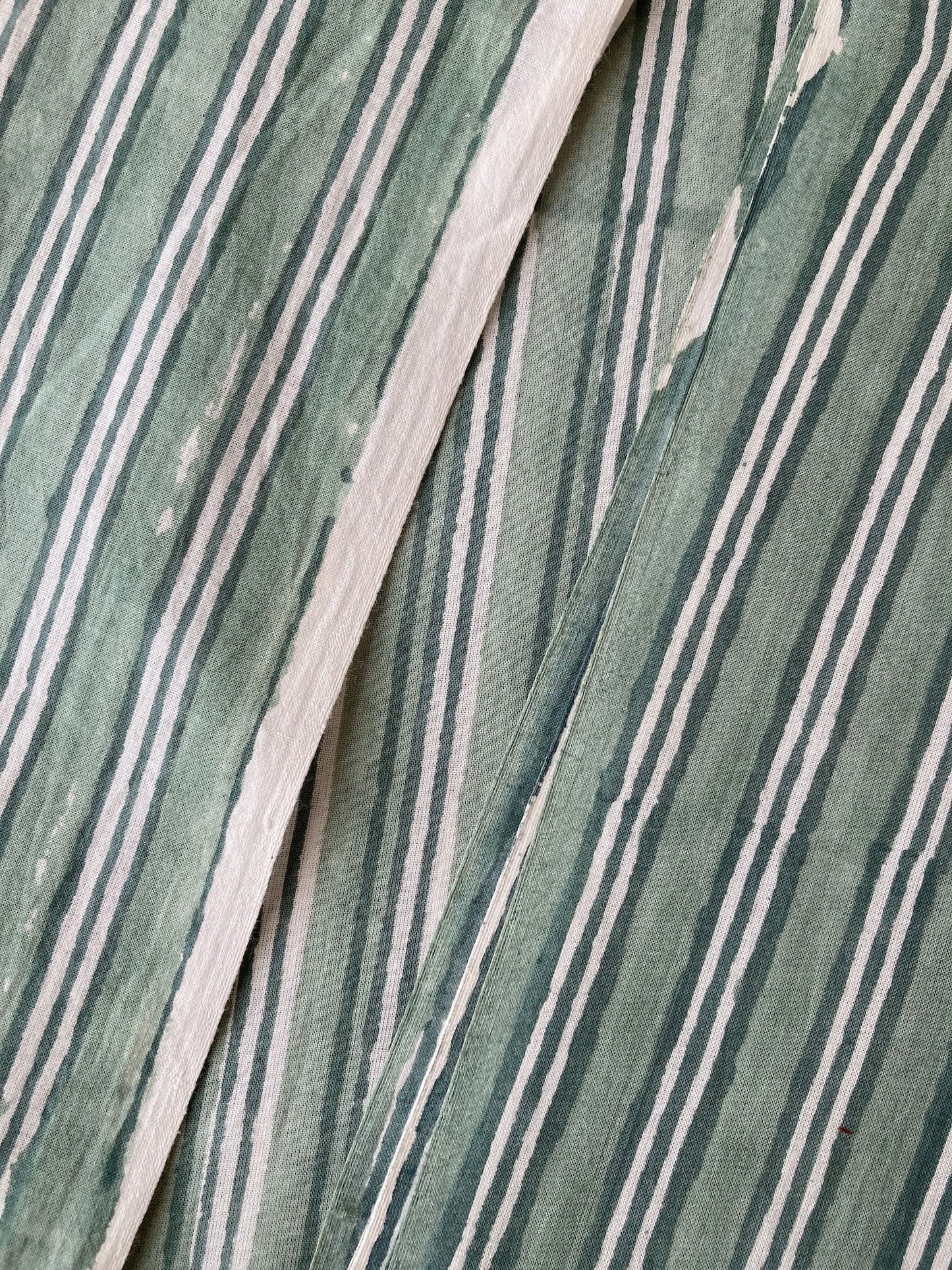 Hand Block Print  Vintage Green Stripes Cotton Fabric  #299-7