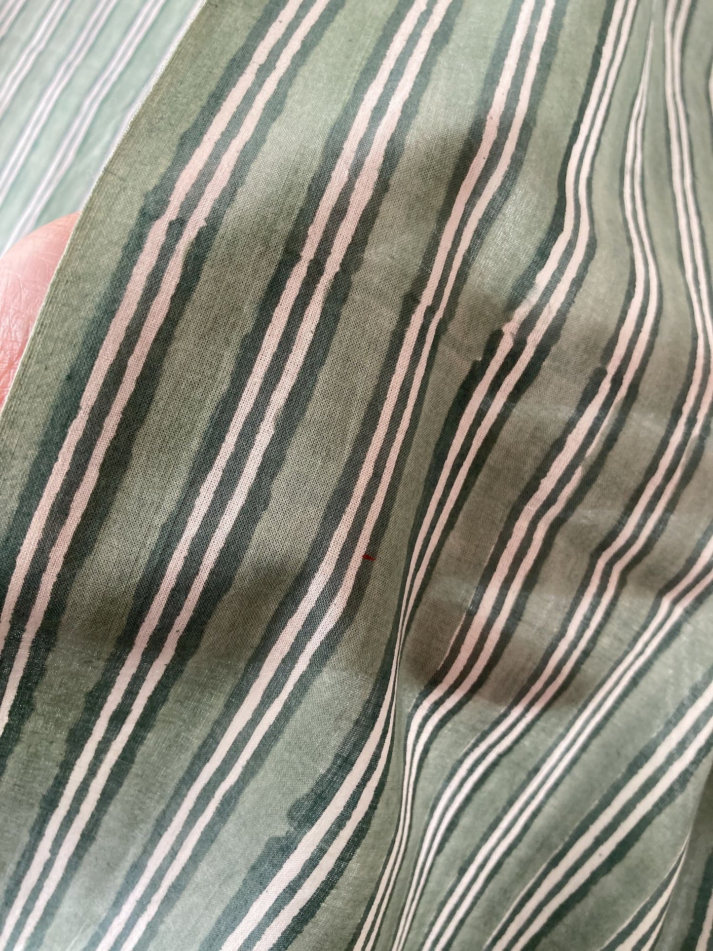 Hand Block Print  Vintage Green Stripes Cotton Fabric  #299-7