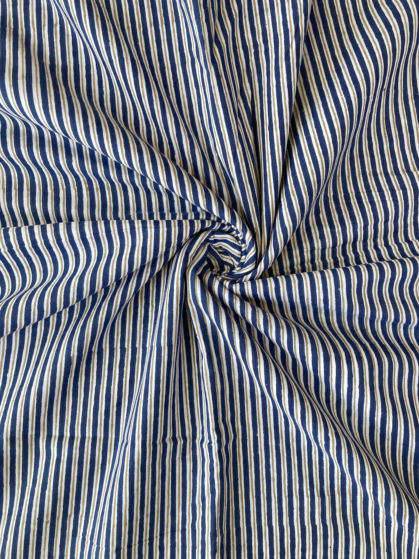Hand Block Print Navy Stripes Cotton Fabric  #299-8
