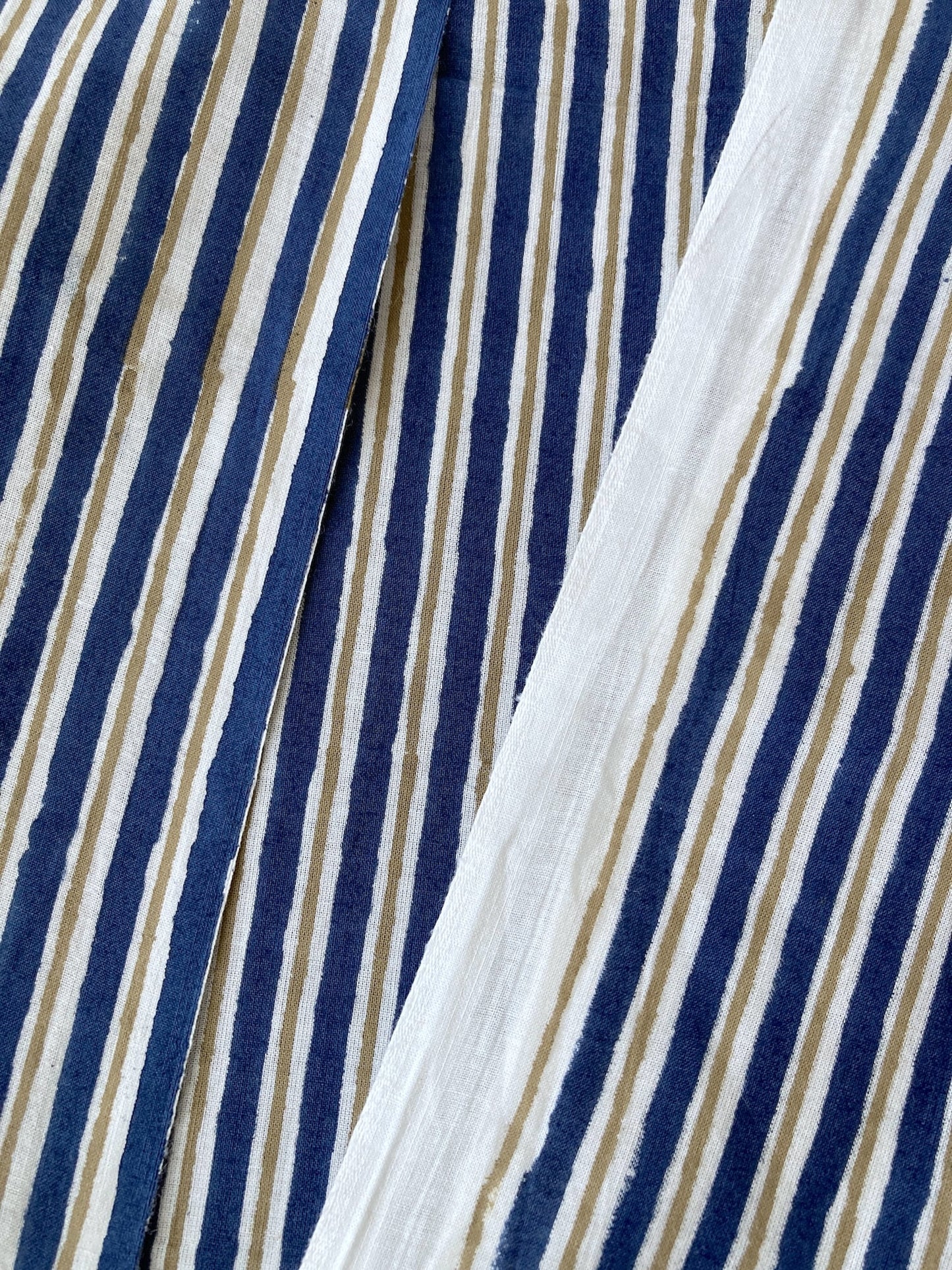 Hand Block Print Navy Stripes Cotton Fabric  #299-8